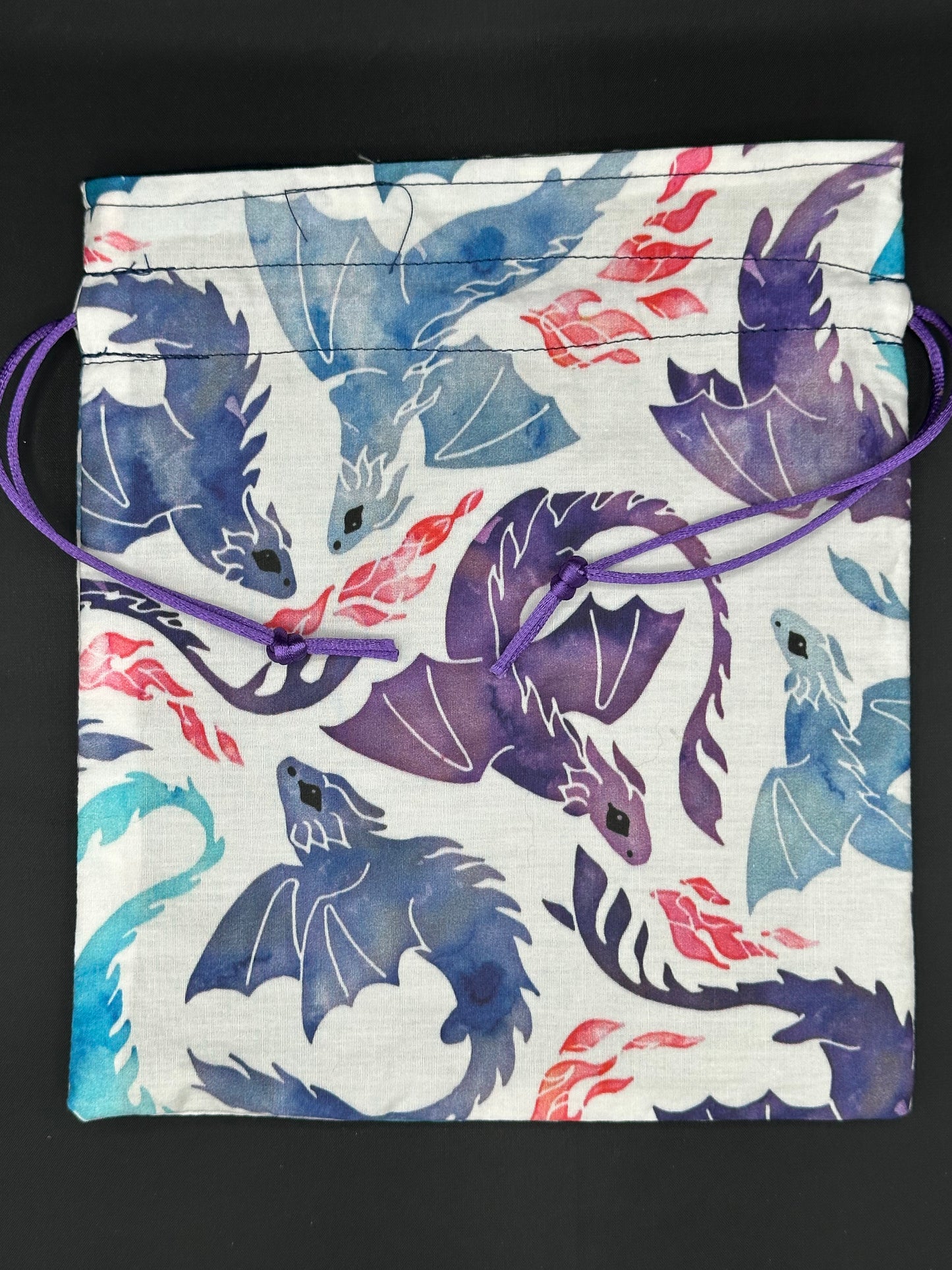 purple & blue dragons draw string bag