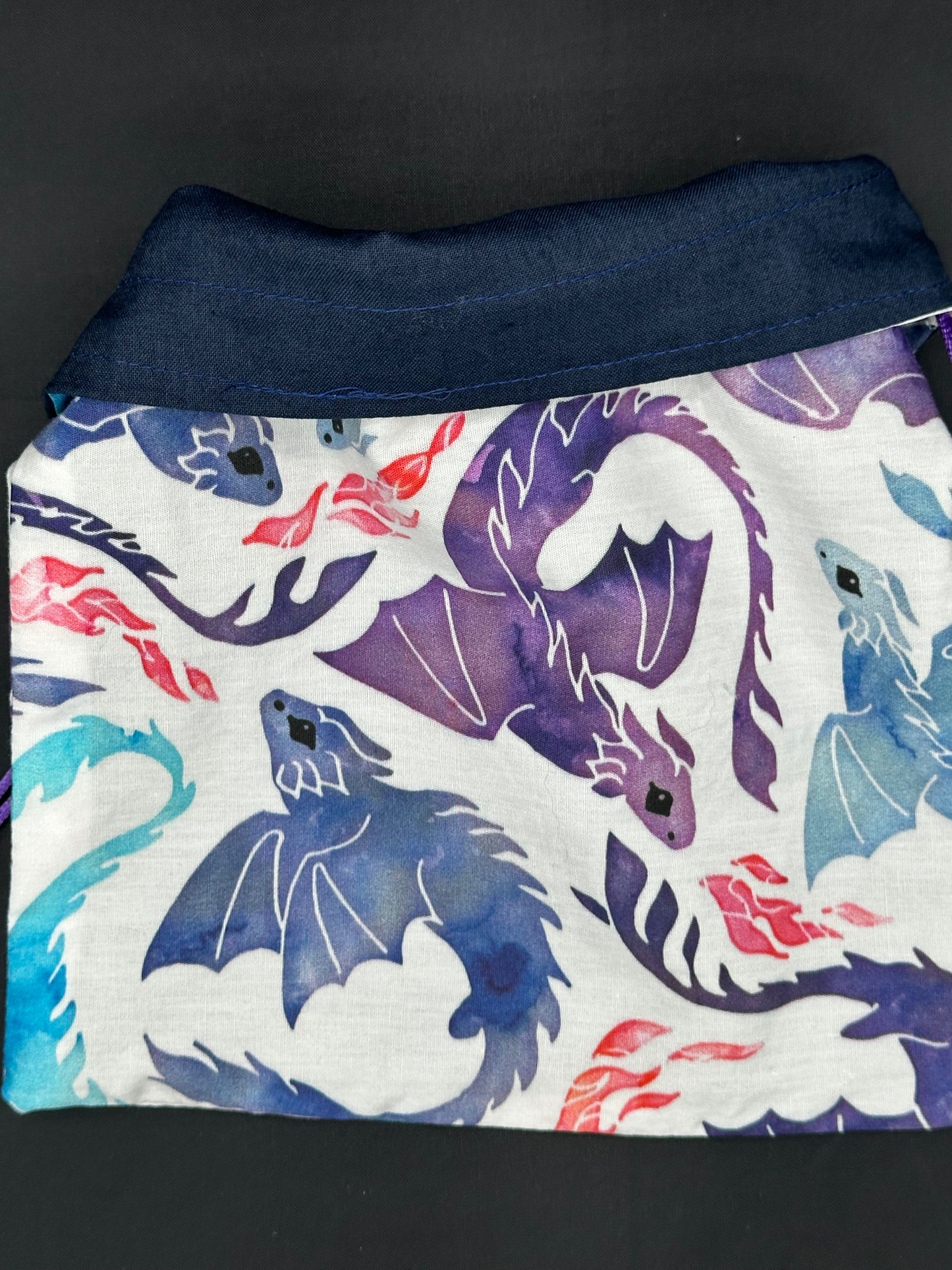 purple & blue dragons draw string bag