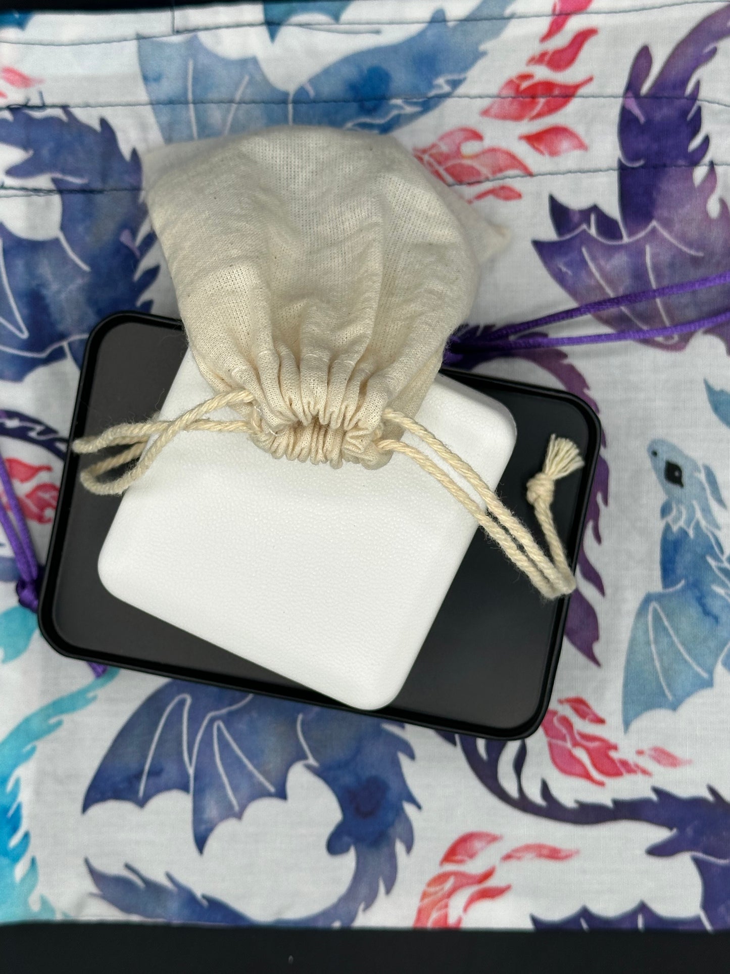 purple & blue dragons draw string bag