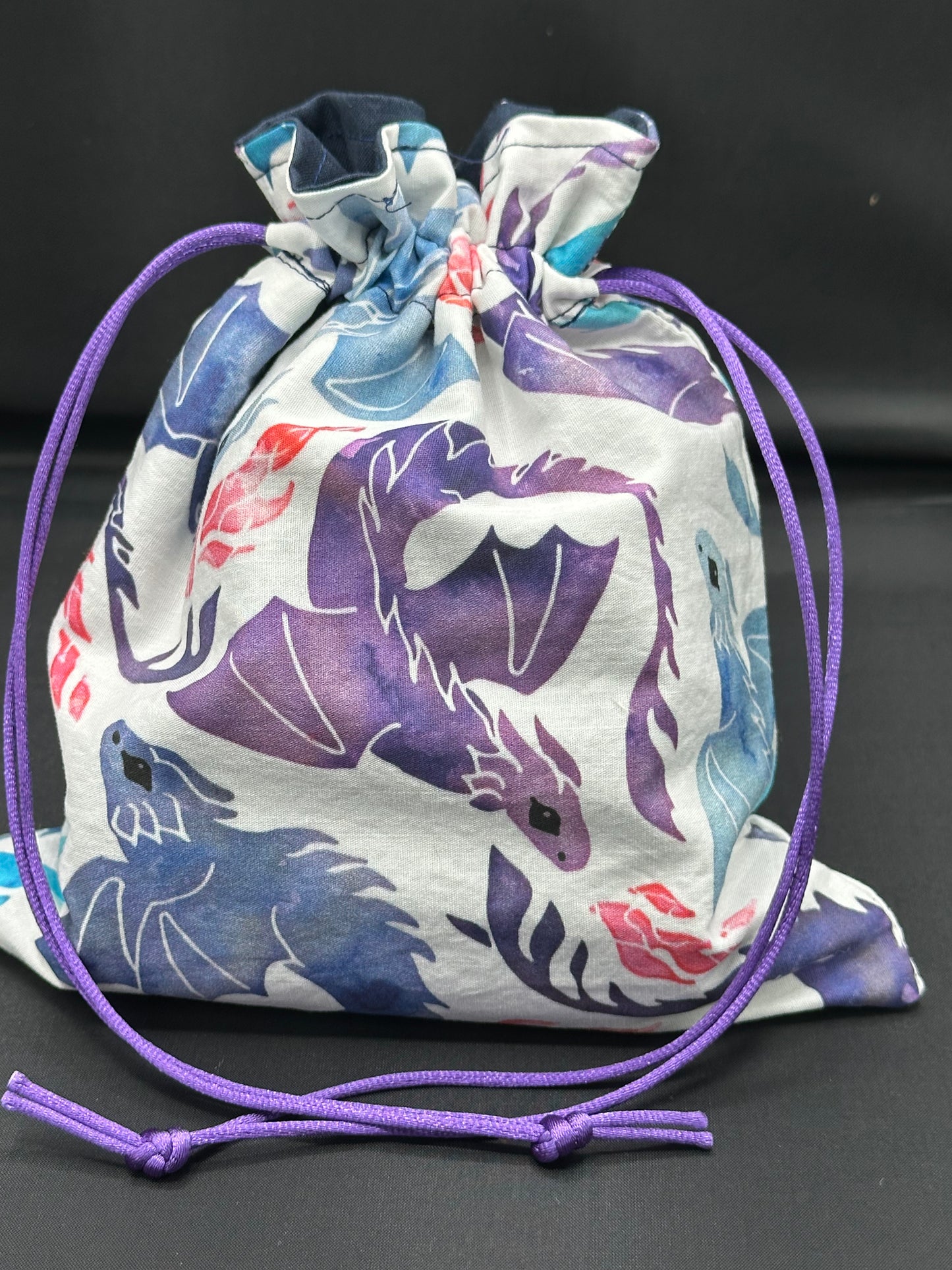 purple & blue dragons draw string bag