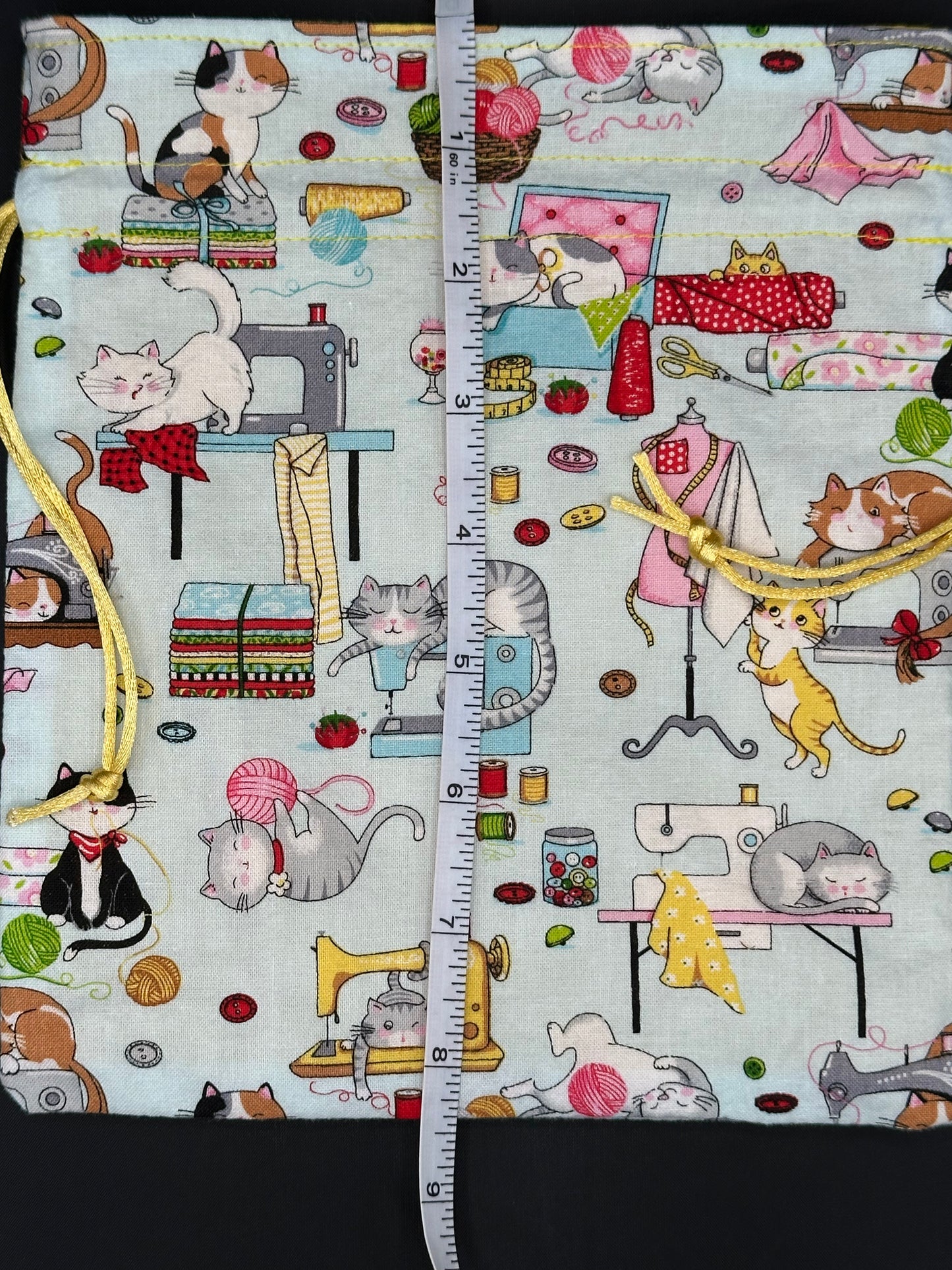 cats & sewing machines draw string bag