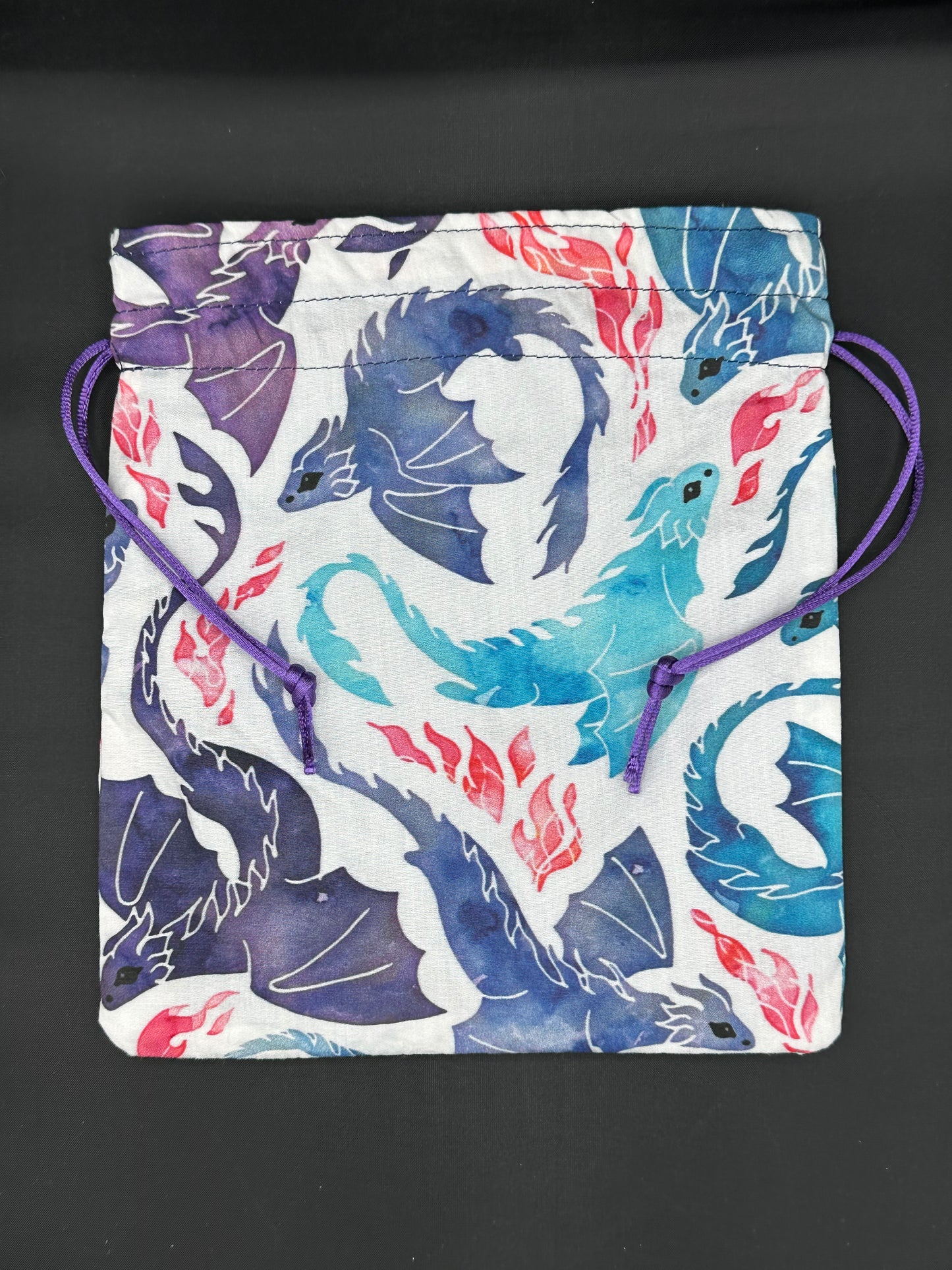 purple & blue dragons draw string bag