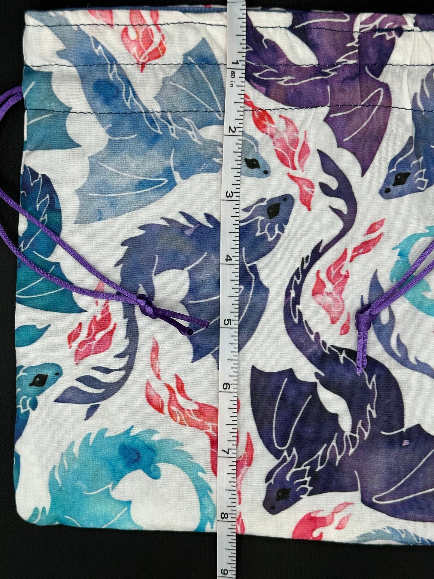 purple & blue dragons draw string bag