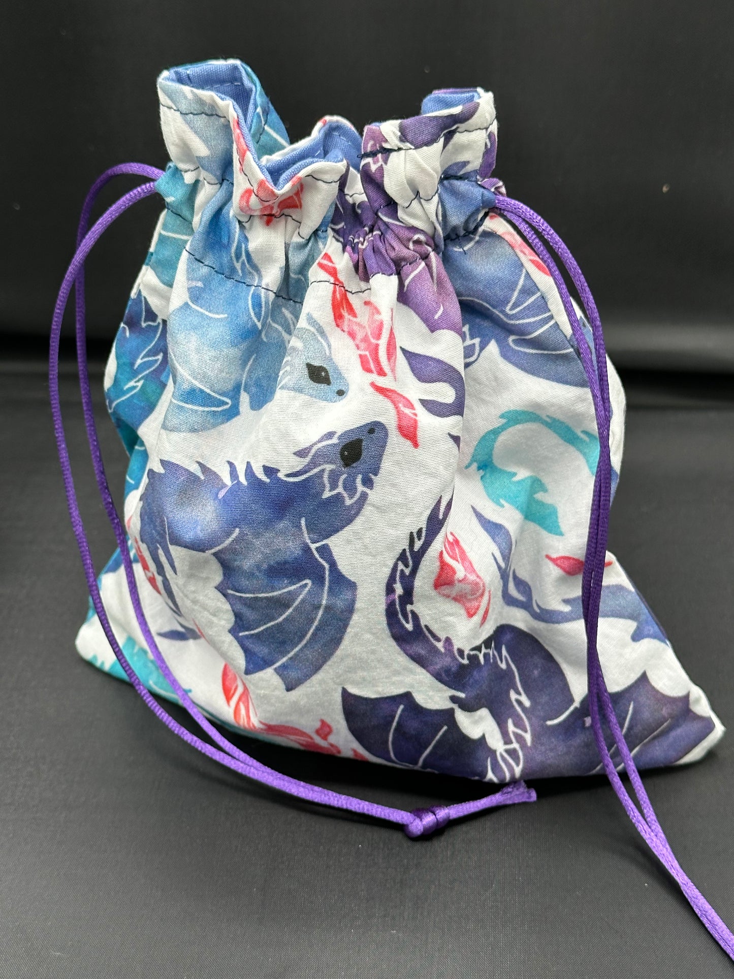 purple & blue dragons draw string bag