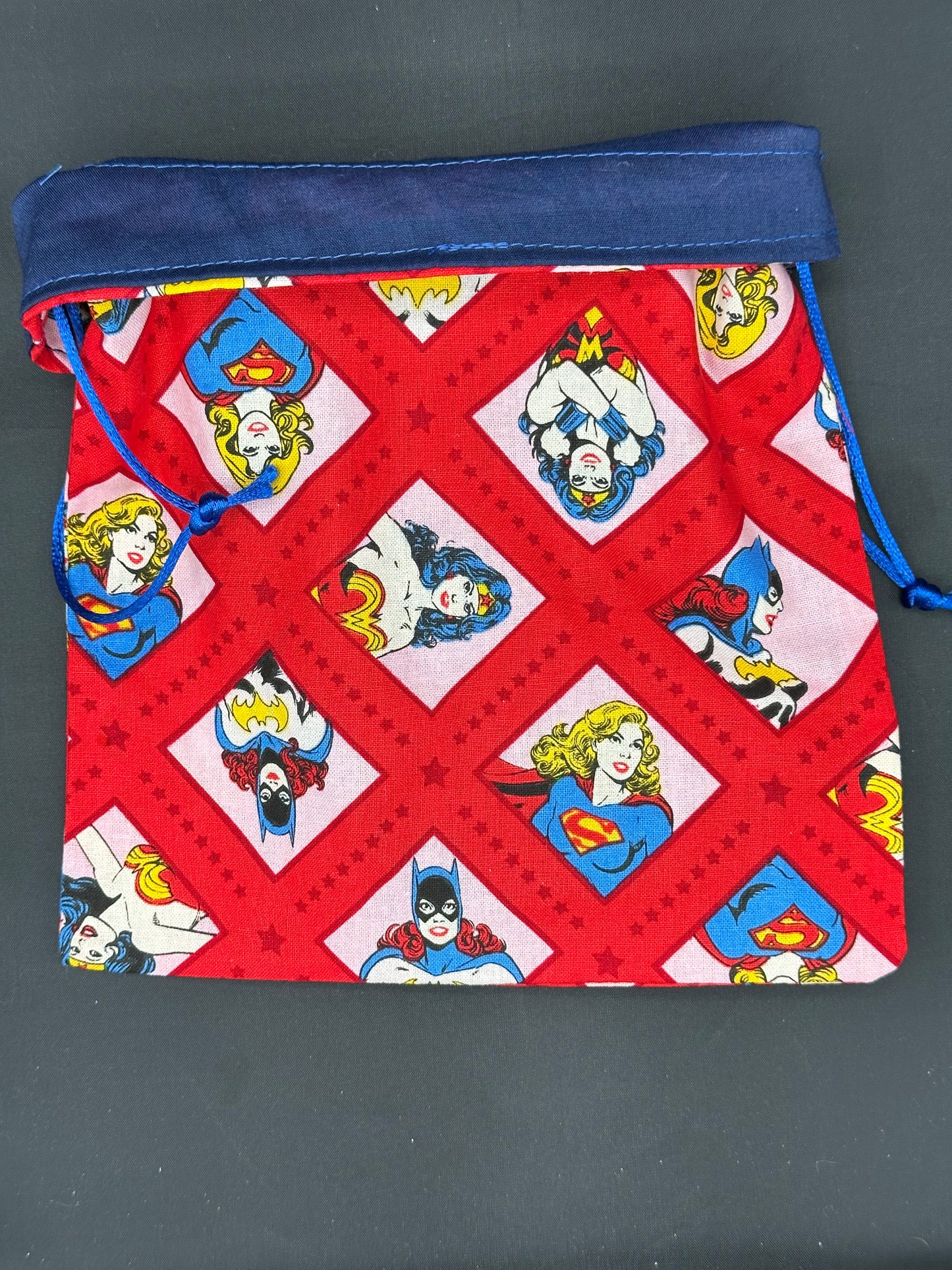 female super heros - heads - draw string bag