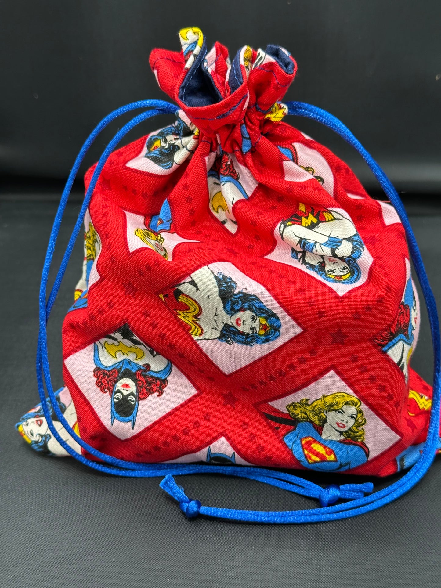 female super heros - heads - draw string bag