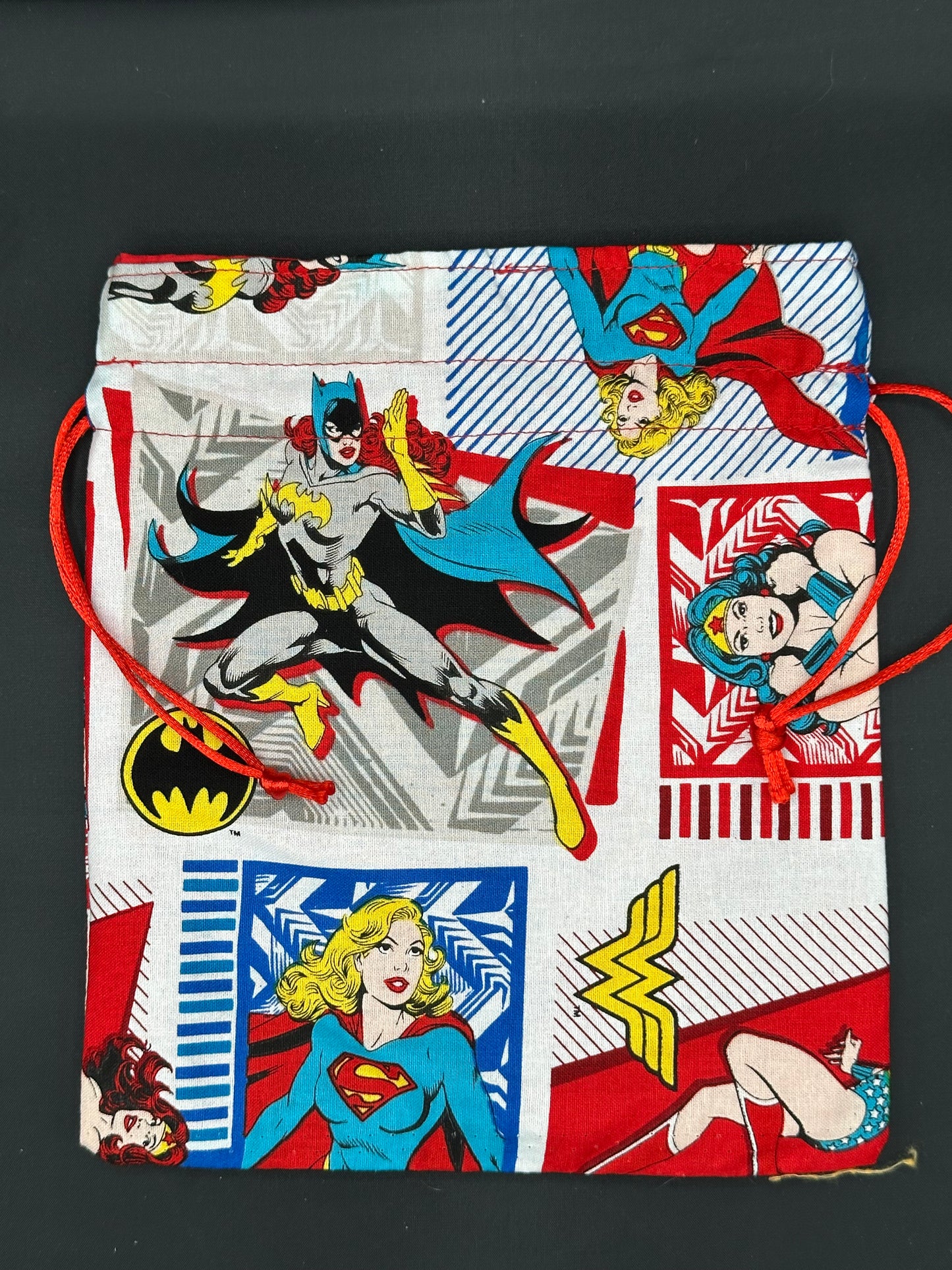 female super heros draw string bag