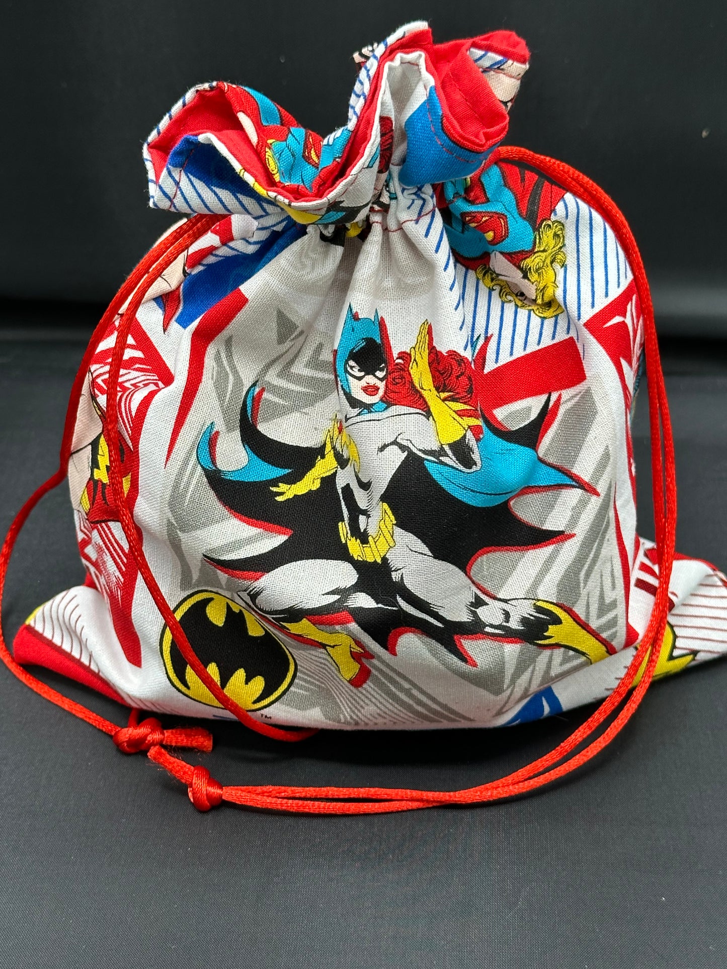 female super heros draw string bag