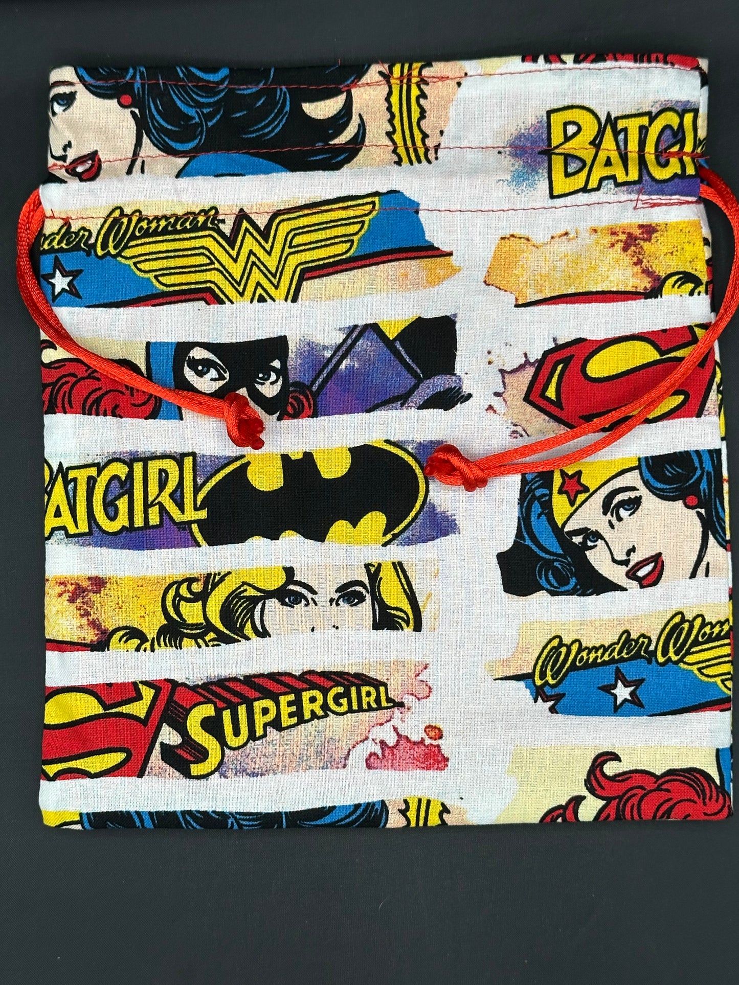 female super heros - lines - draw string bag