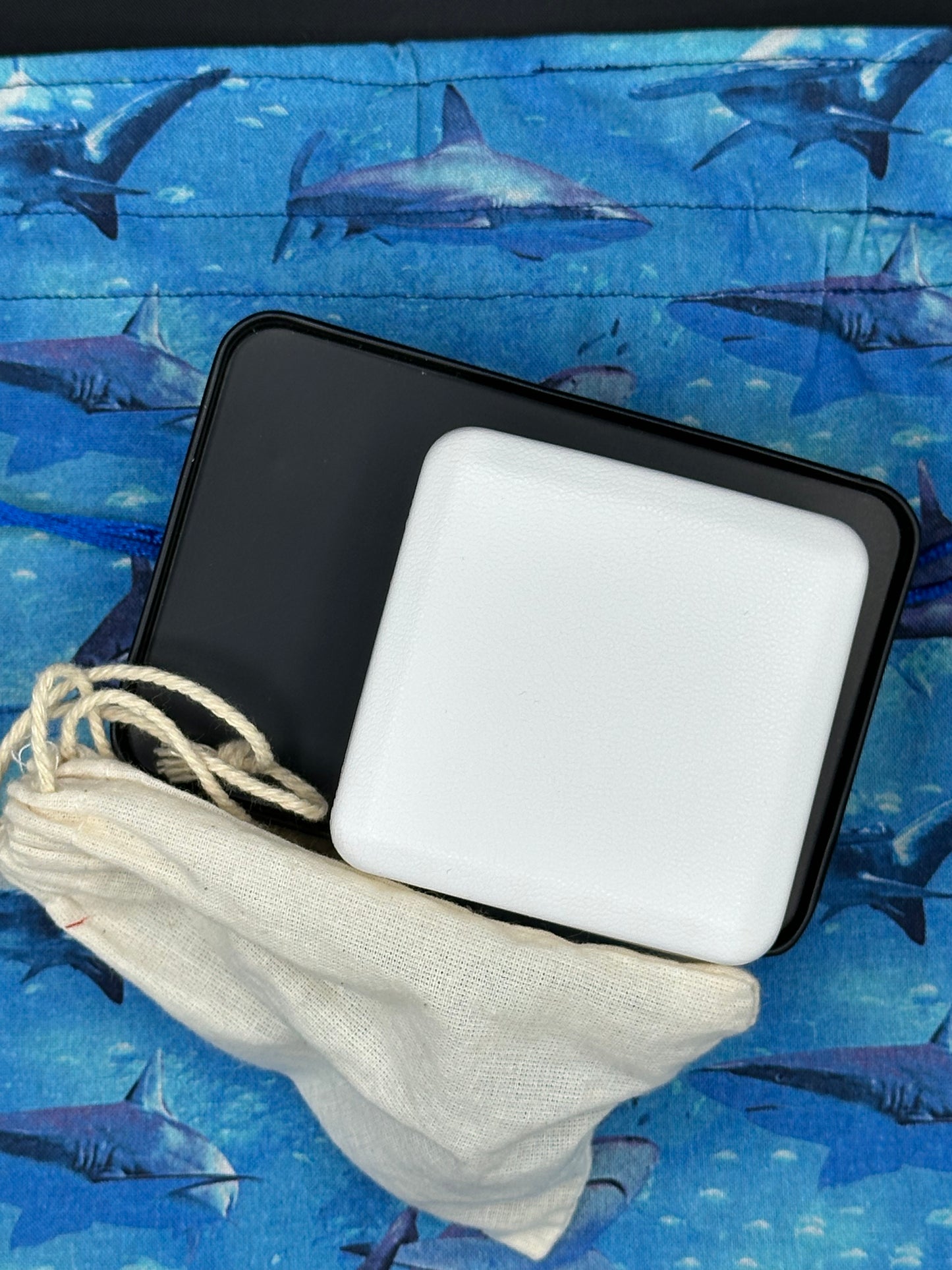 sharks draw string bag - light blue