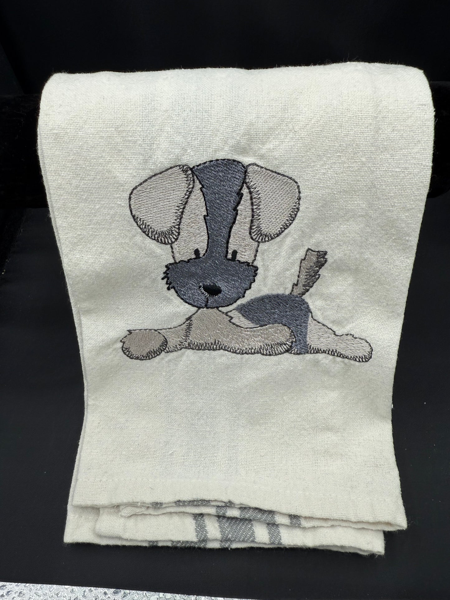 grey dog - laying - mylar towel