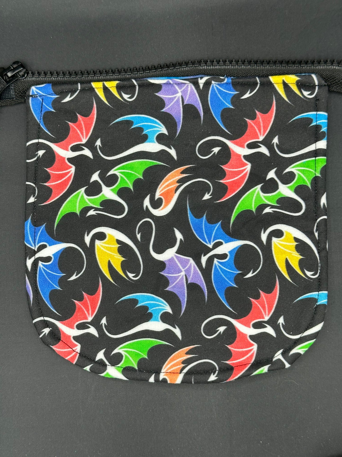 Dragons colorful on black background 7" purse flap