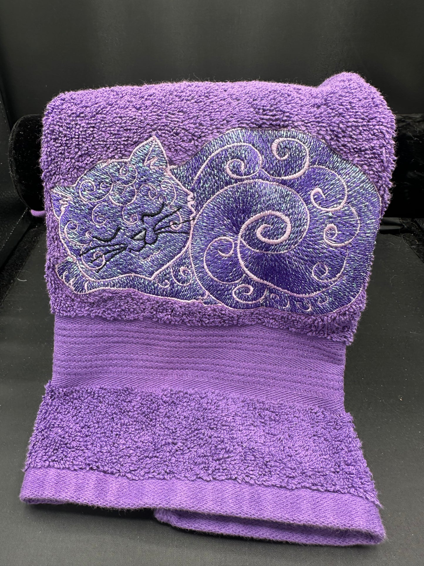 purple mylar cat towel