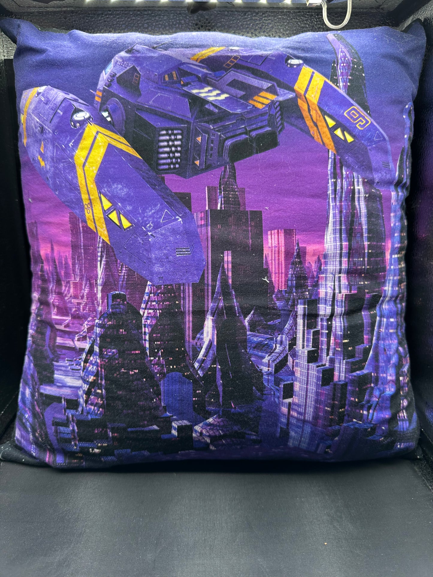 Space and ship in purple pillow