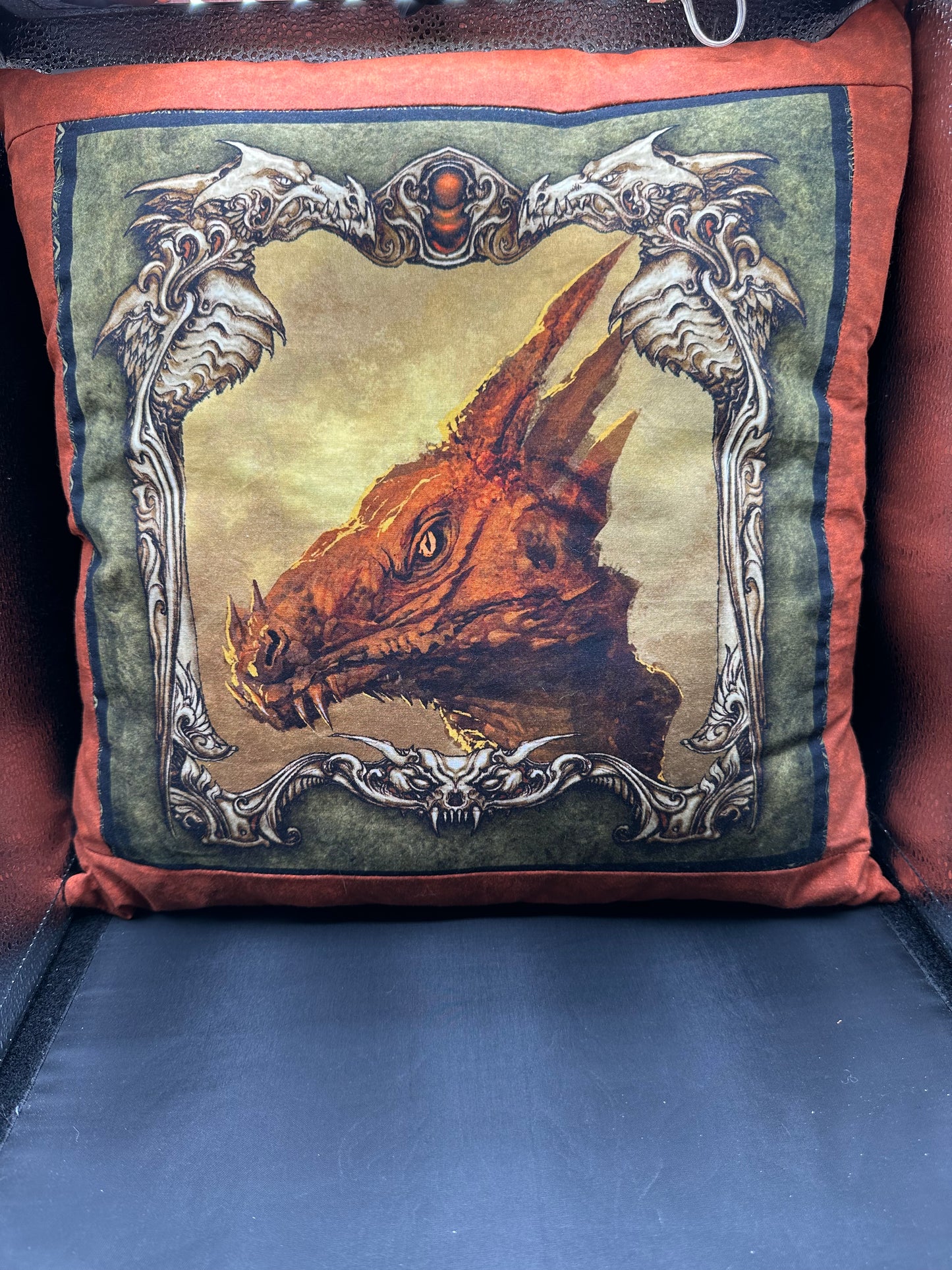 dragon head pillow in reds