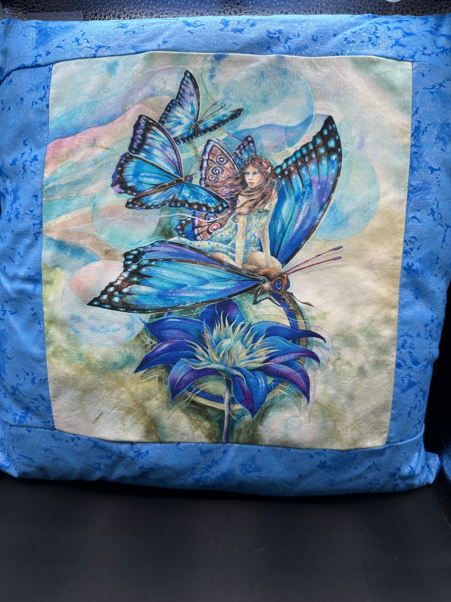 Fairy on blue butterfly Pillow