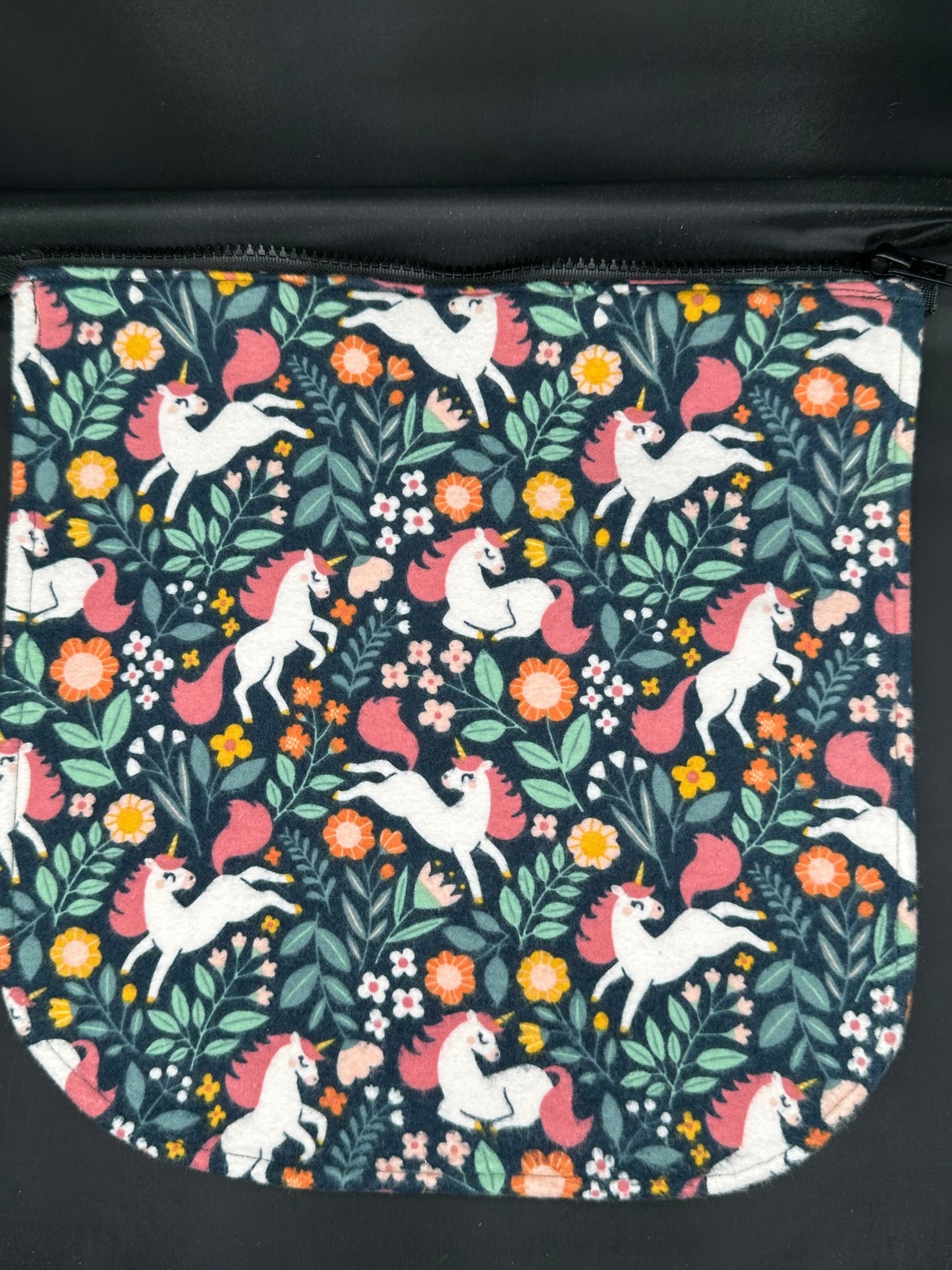 unicorn on flannel 12" purse flap