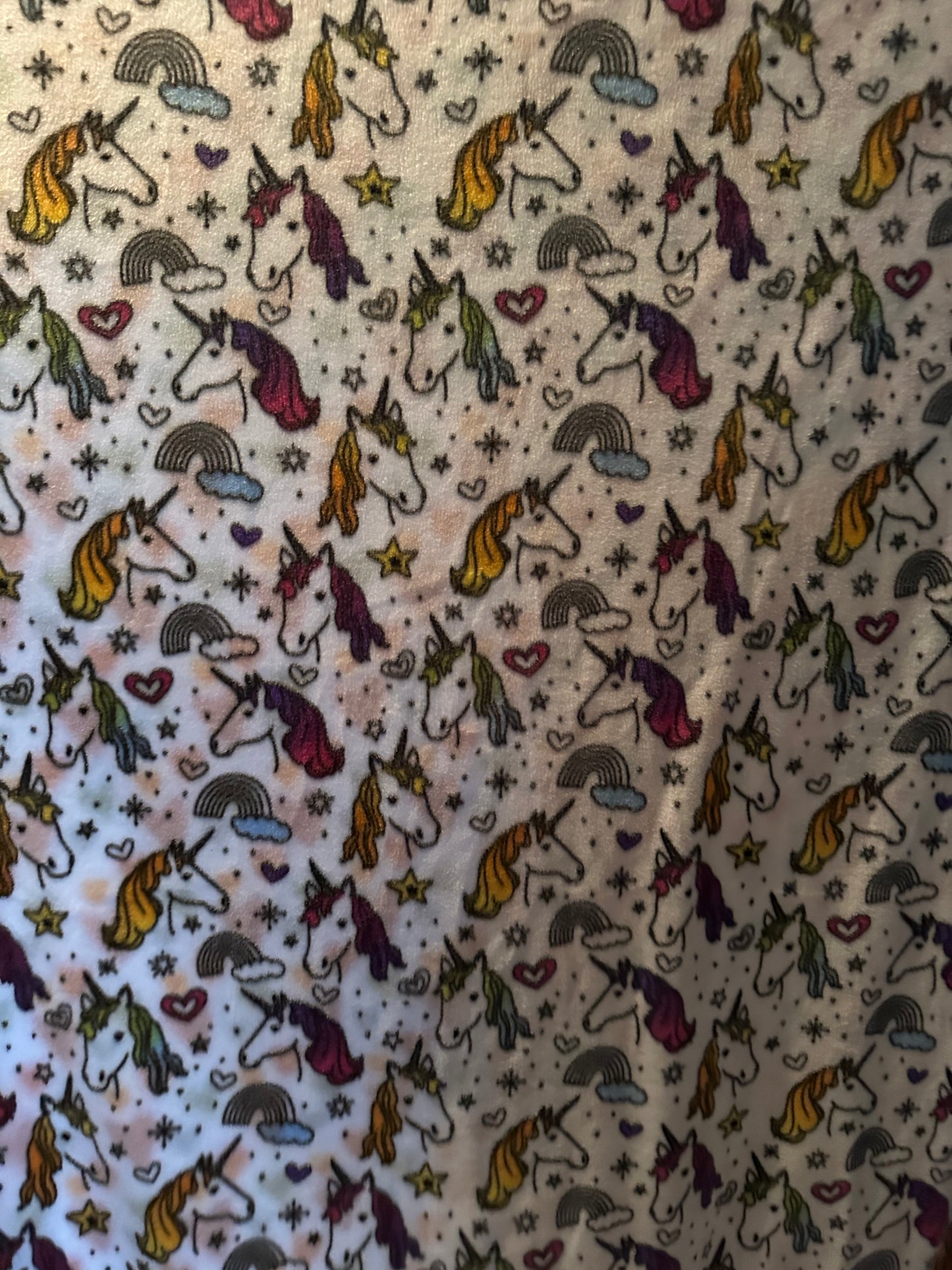 unicorn head and hearts fleece blanket