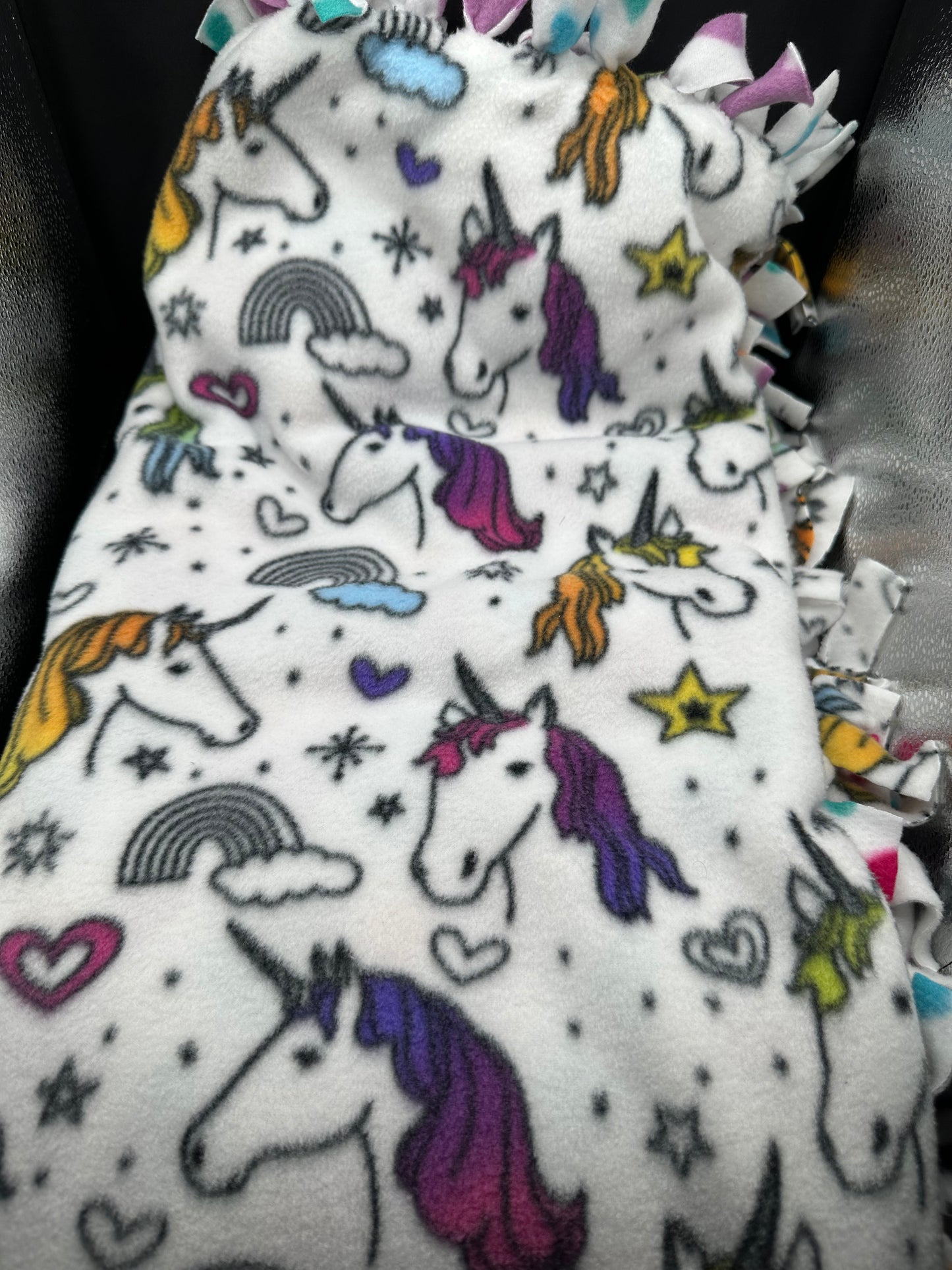 unicorn head and hearts fleece blanket