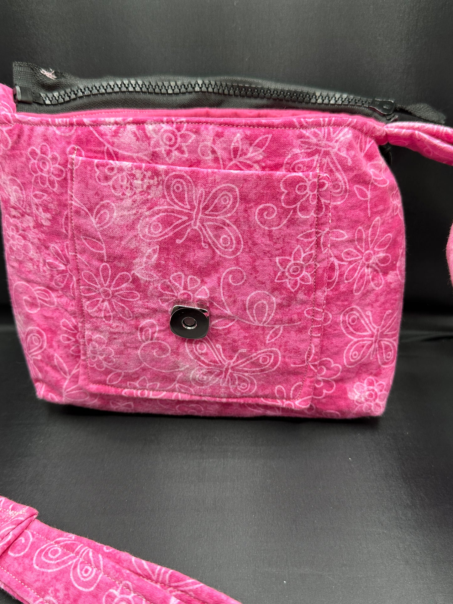 pink w/flower lines 7" purse