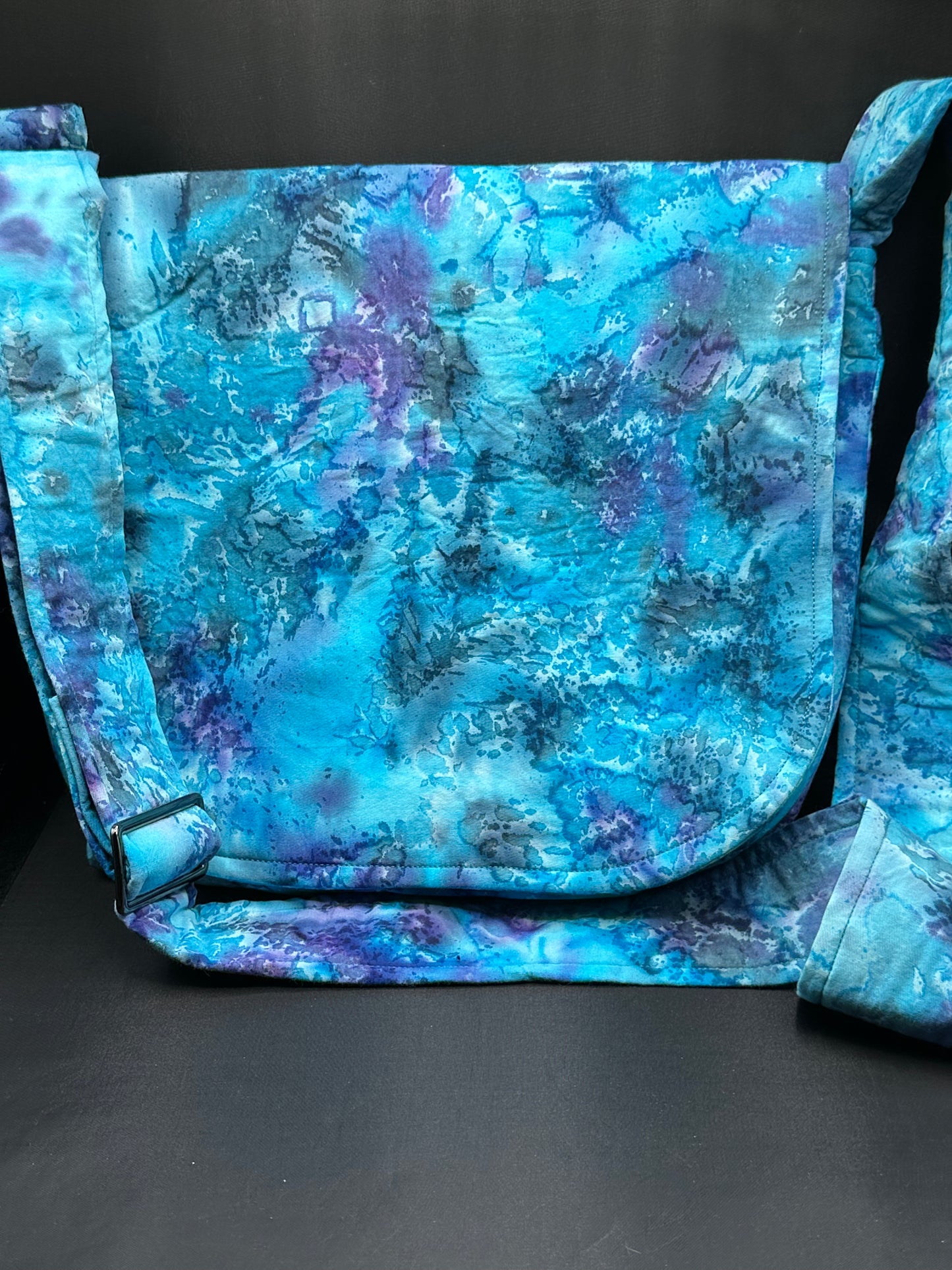 aqua and purple 12" messenger bag