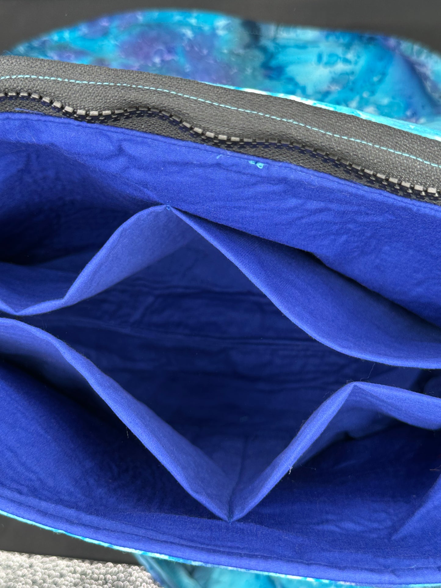 aqua and purple 12" messenger bag