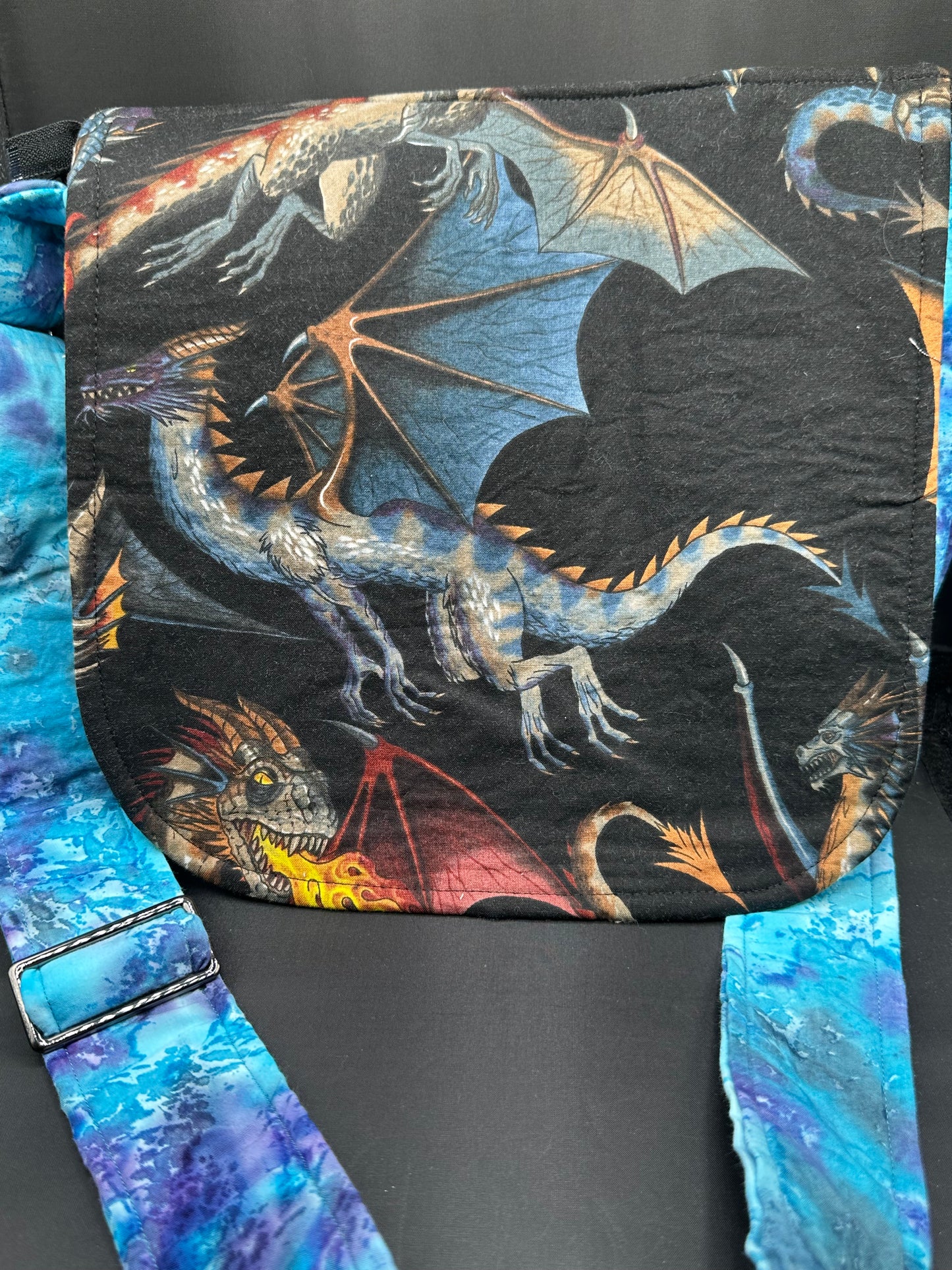 aqua and purple 12" messenger bag