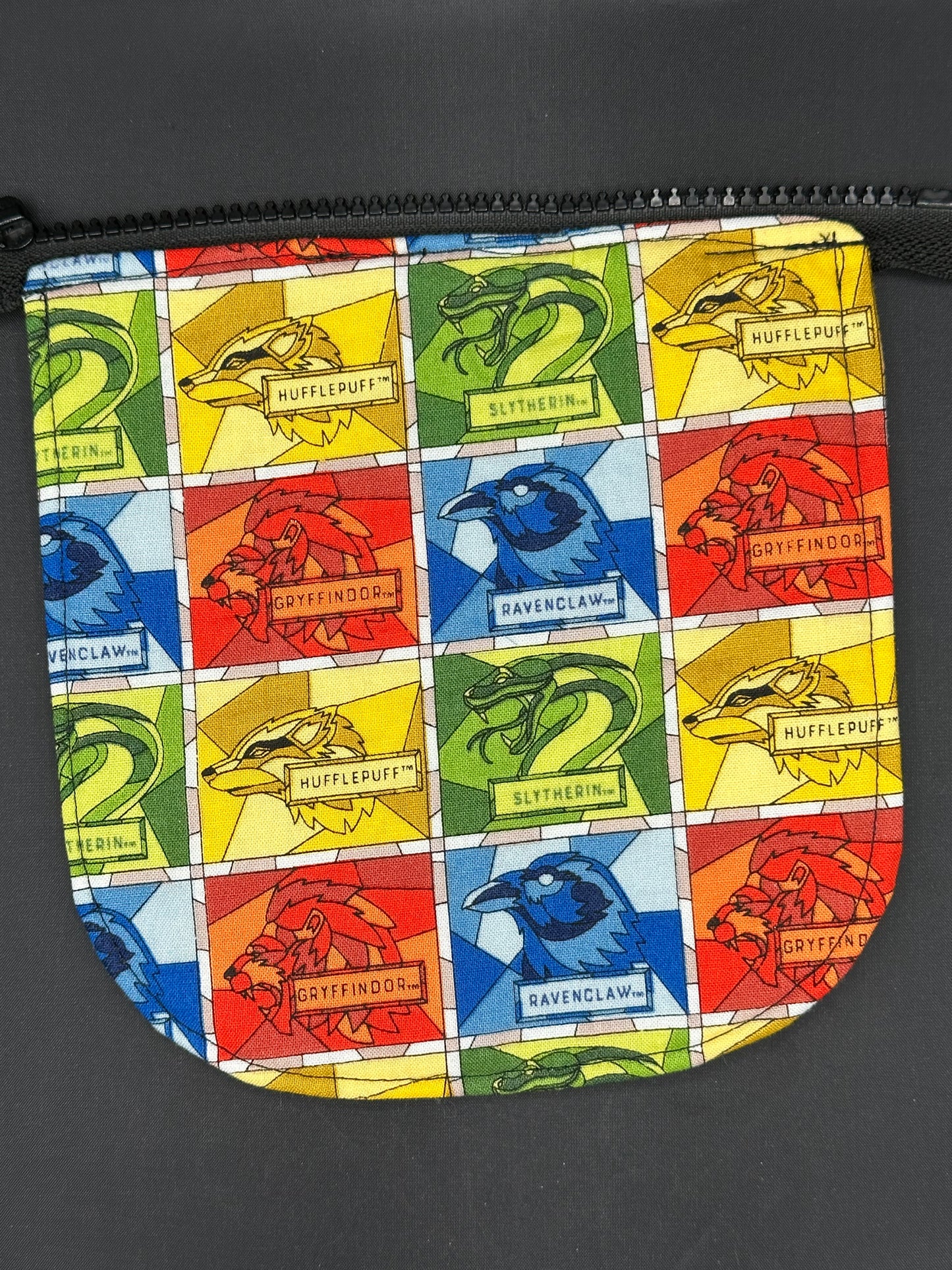 harry potter houses stained glass look 7" purse flap
