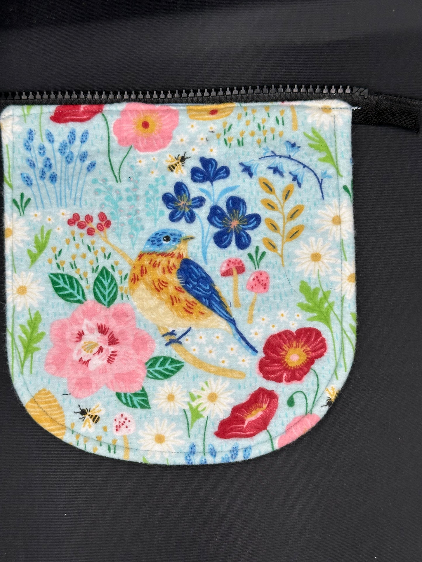 blue bird on flannel 7" purse flap