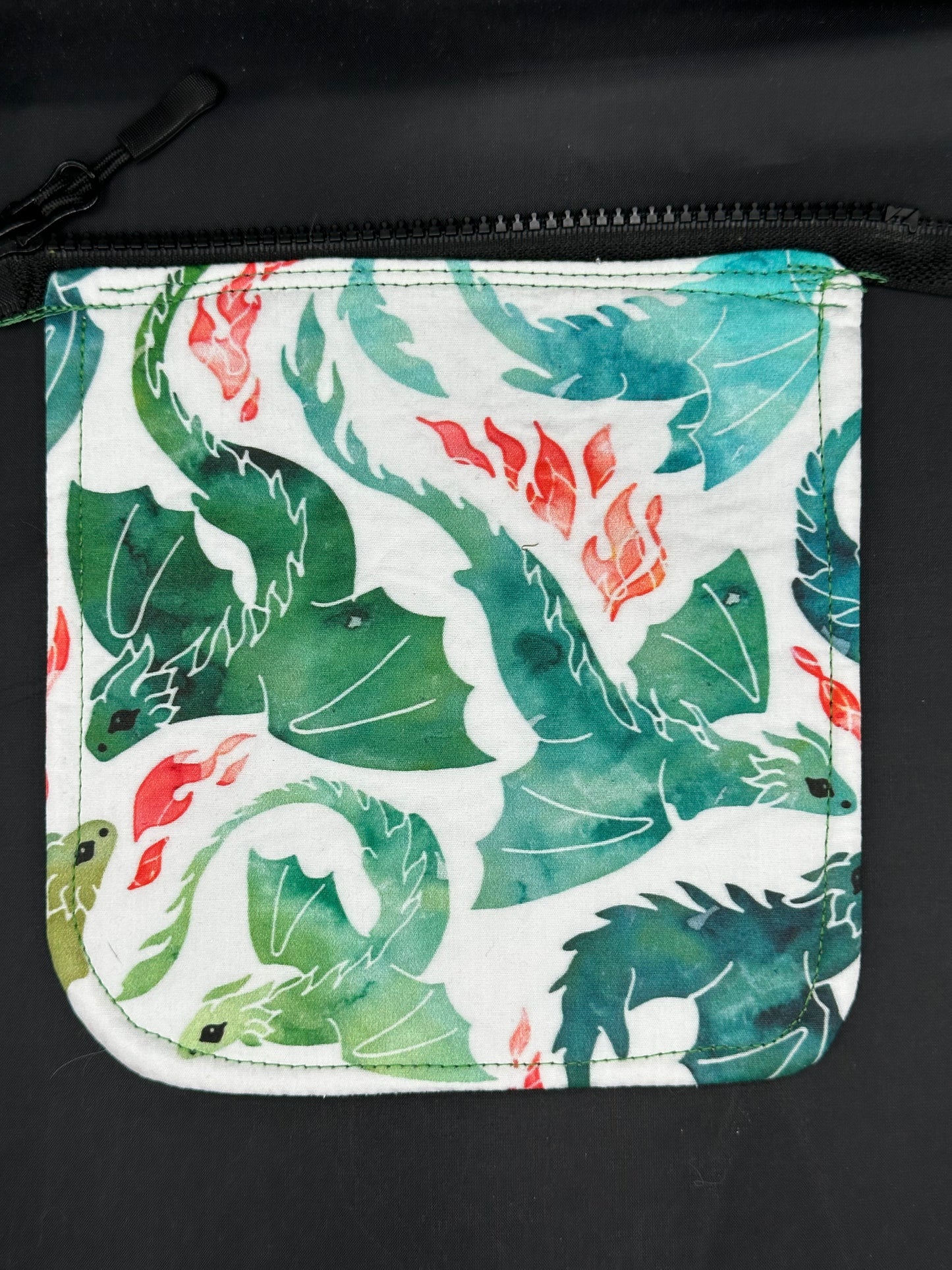 Green Dragons on white background 7" purse flap