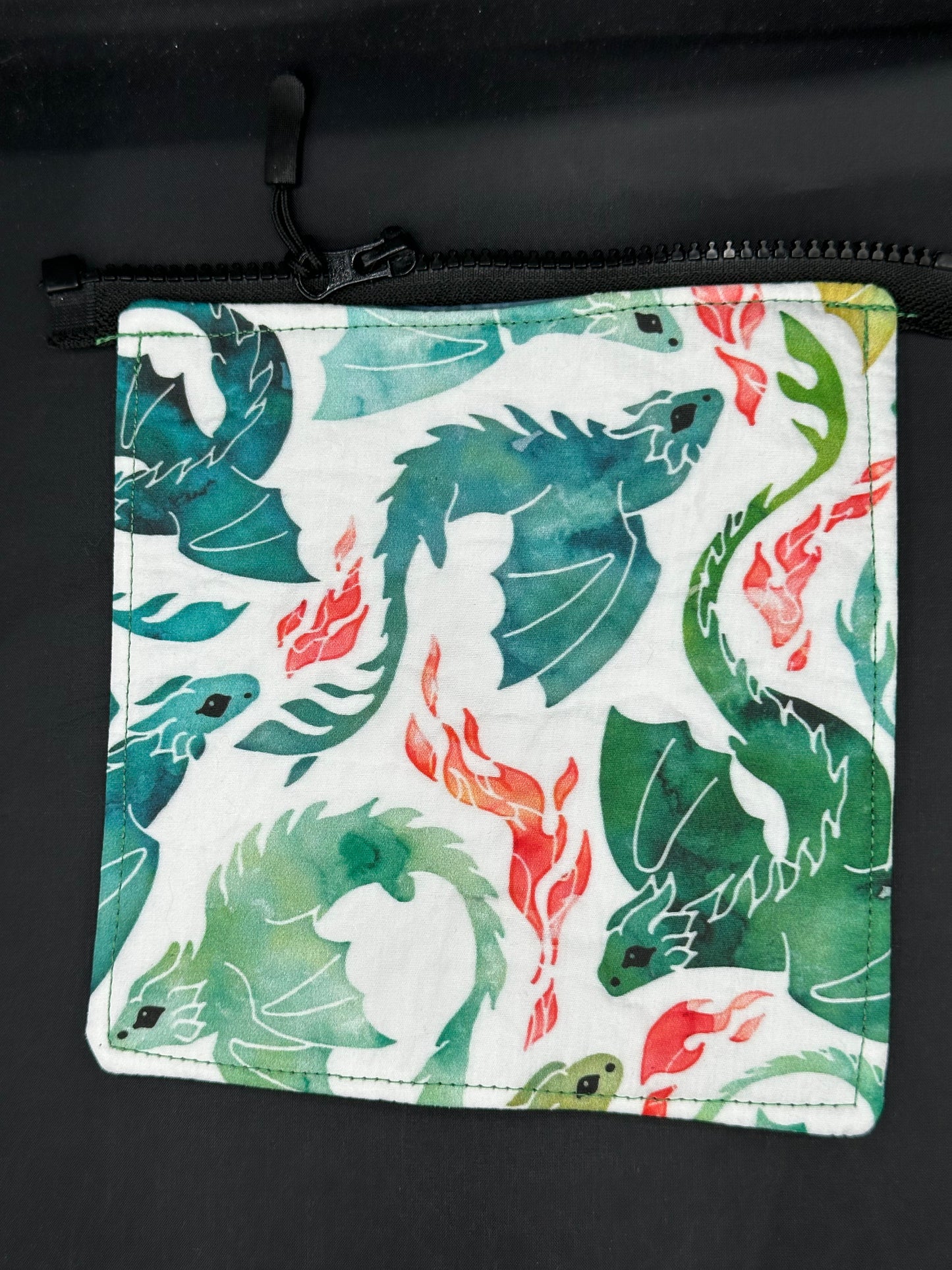 Green Dragons on white background 7" purse flap