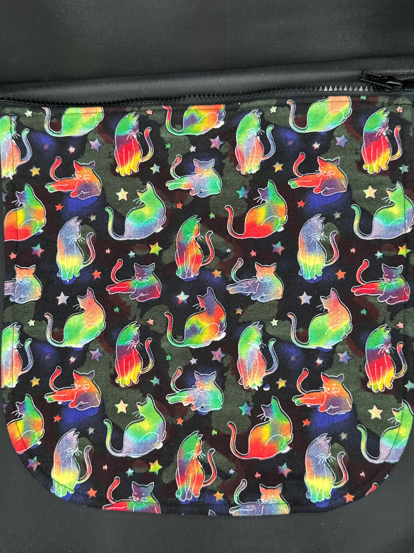 Rainbow cats on black 12" purse flap