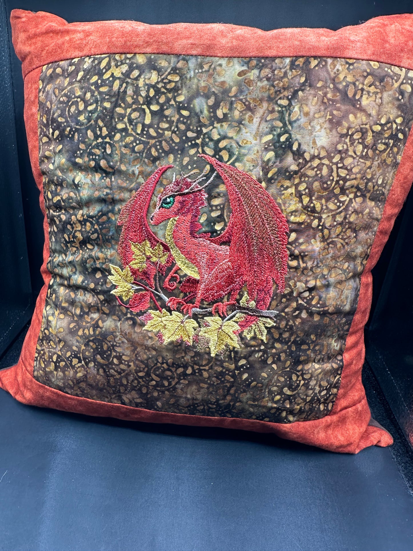 Embroidered Fall Dragon Pillow