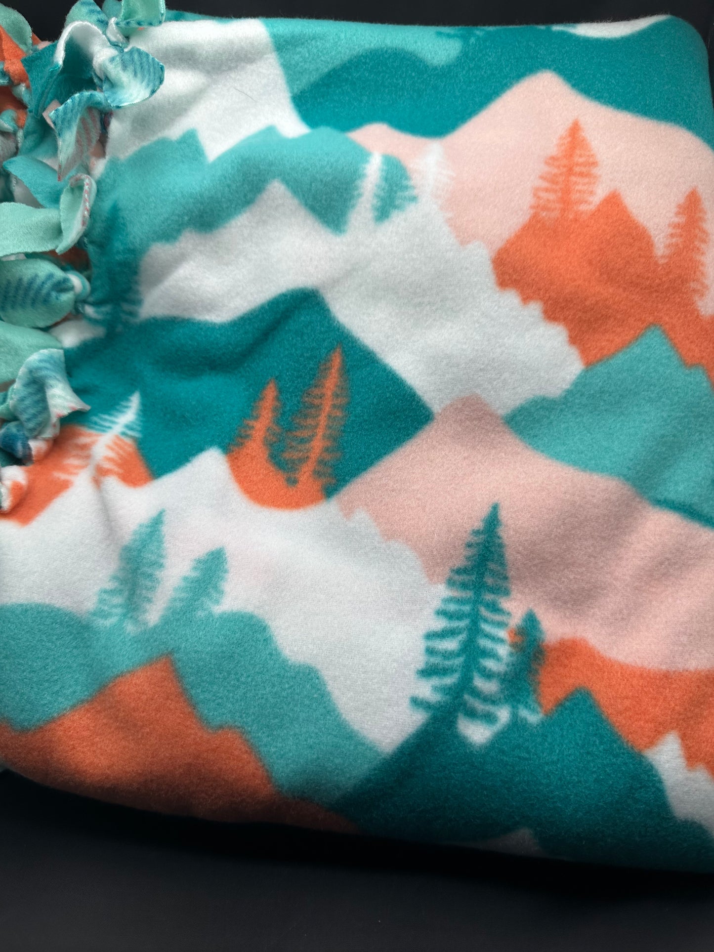 aqua mountain scene fleece blanket