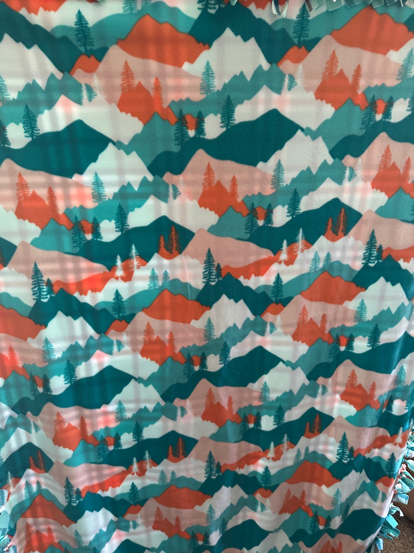 aqua mountain scene fleece blanket