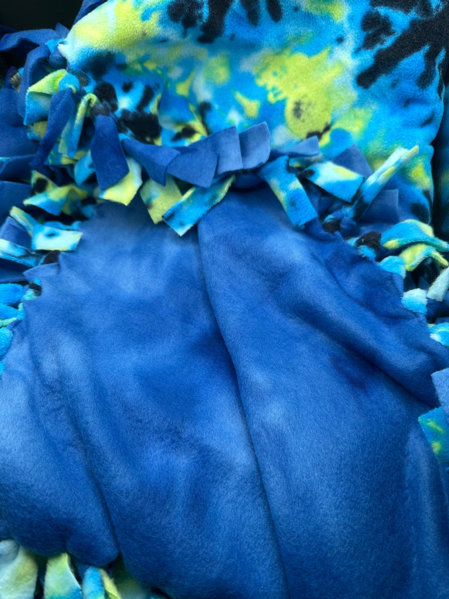 blue and gold swirl tie dye fleece blanket