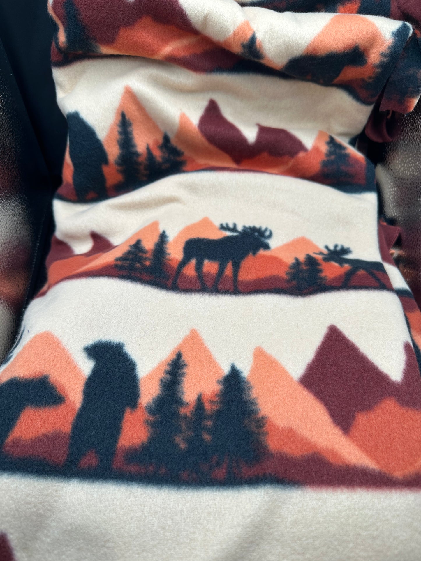 brown & burgundy mountain fleece blanket