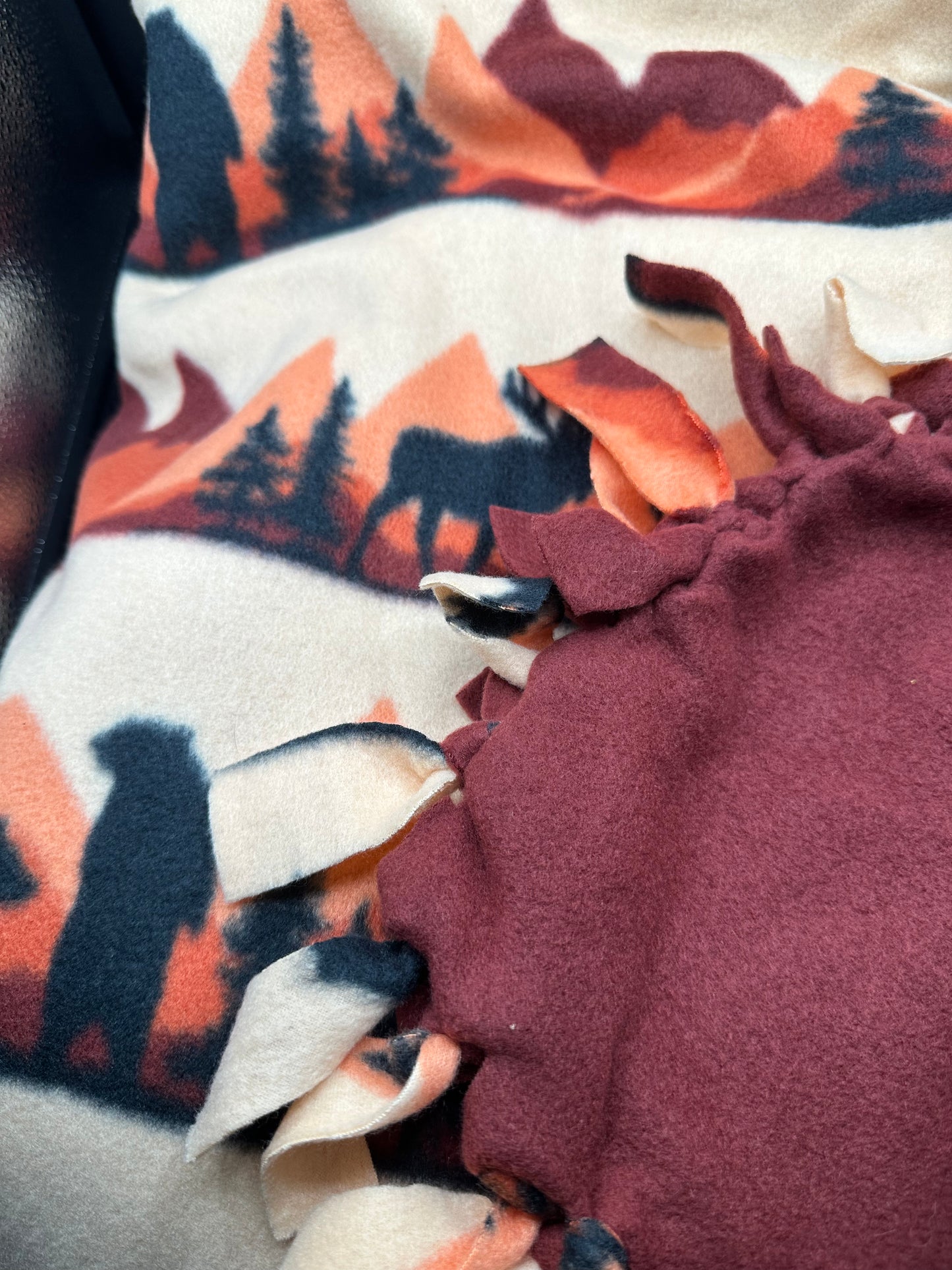 brown & burgundy mountain fleece blanket