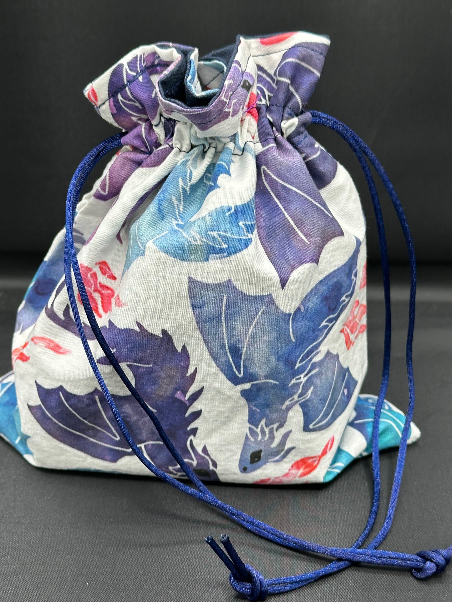 purple & blue dragons draw string bag