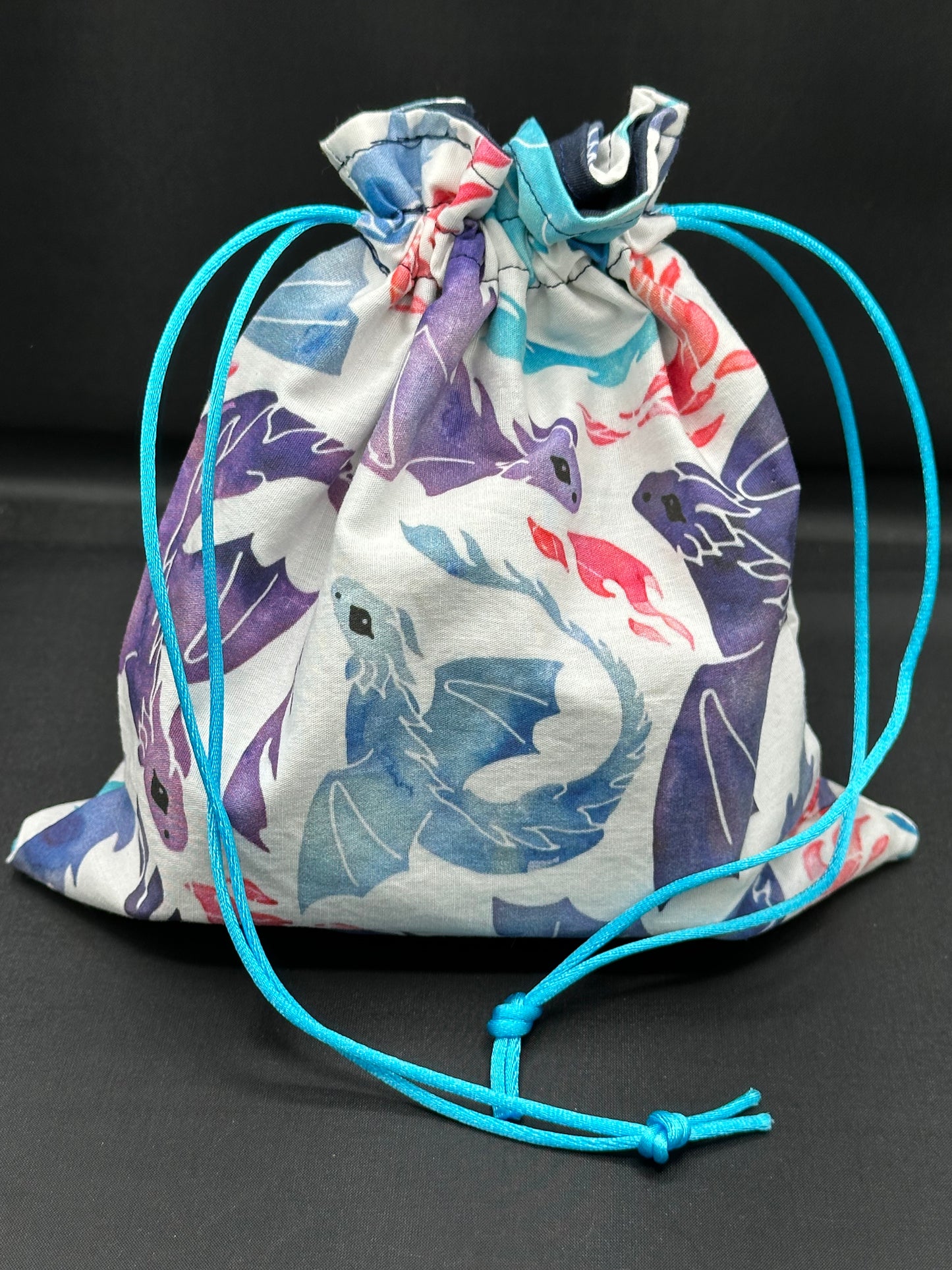 purple & blue dragons draw string bag