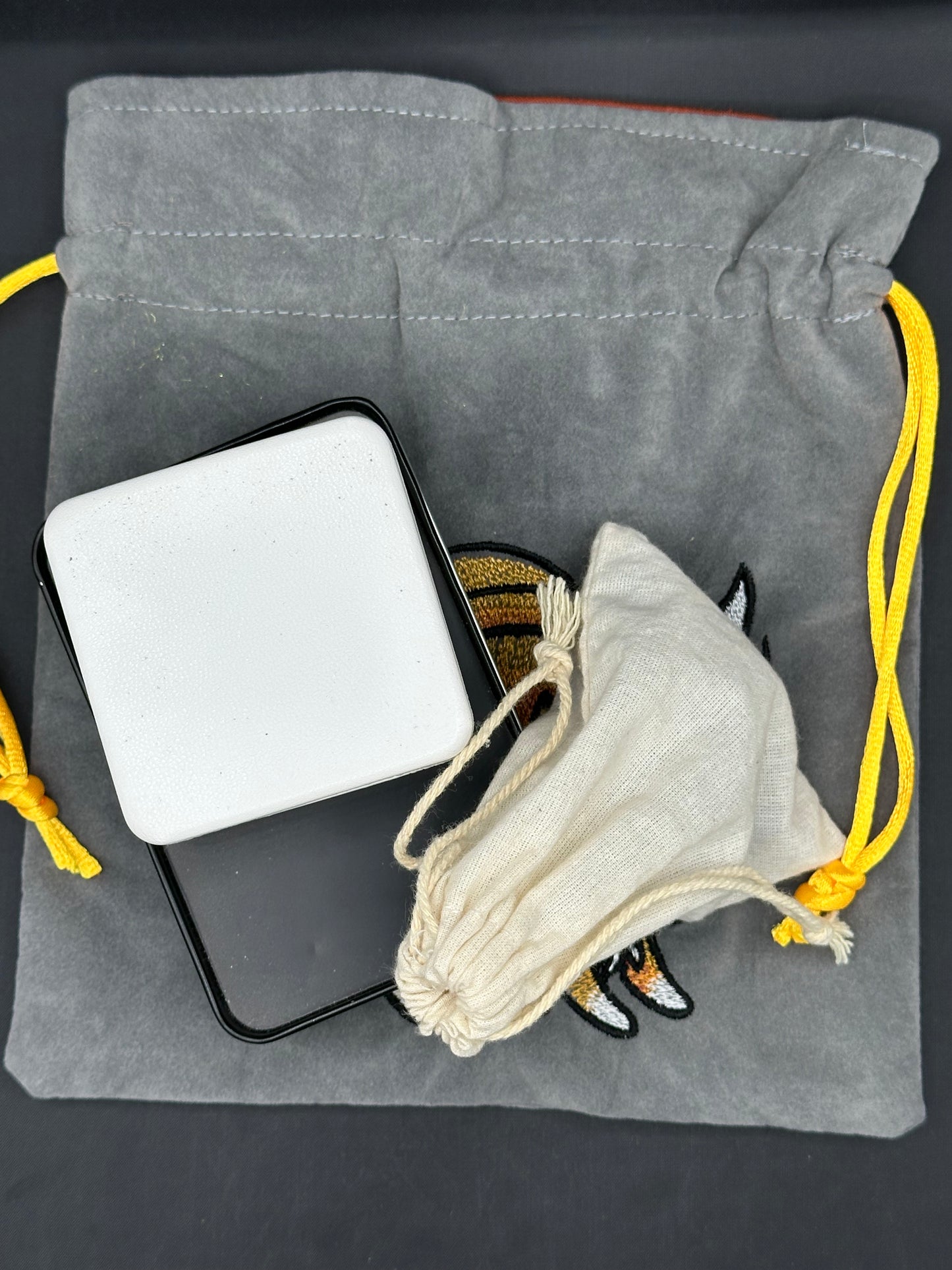 Embroidered Kitsune draw string bag
