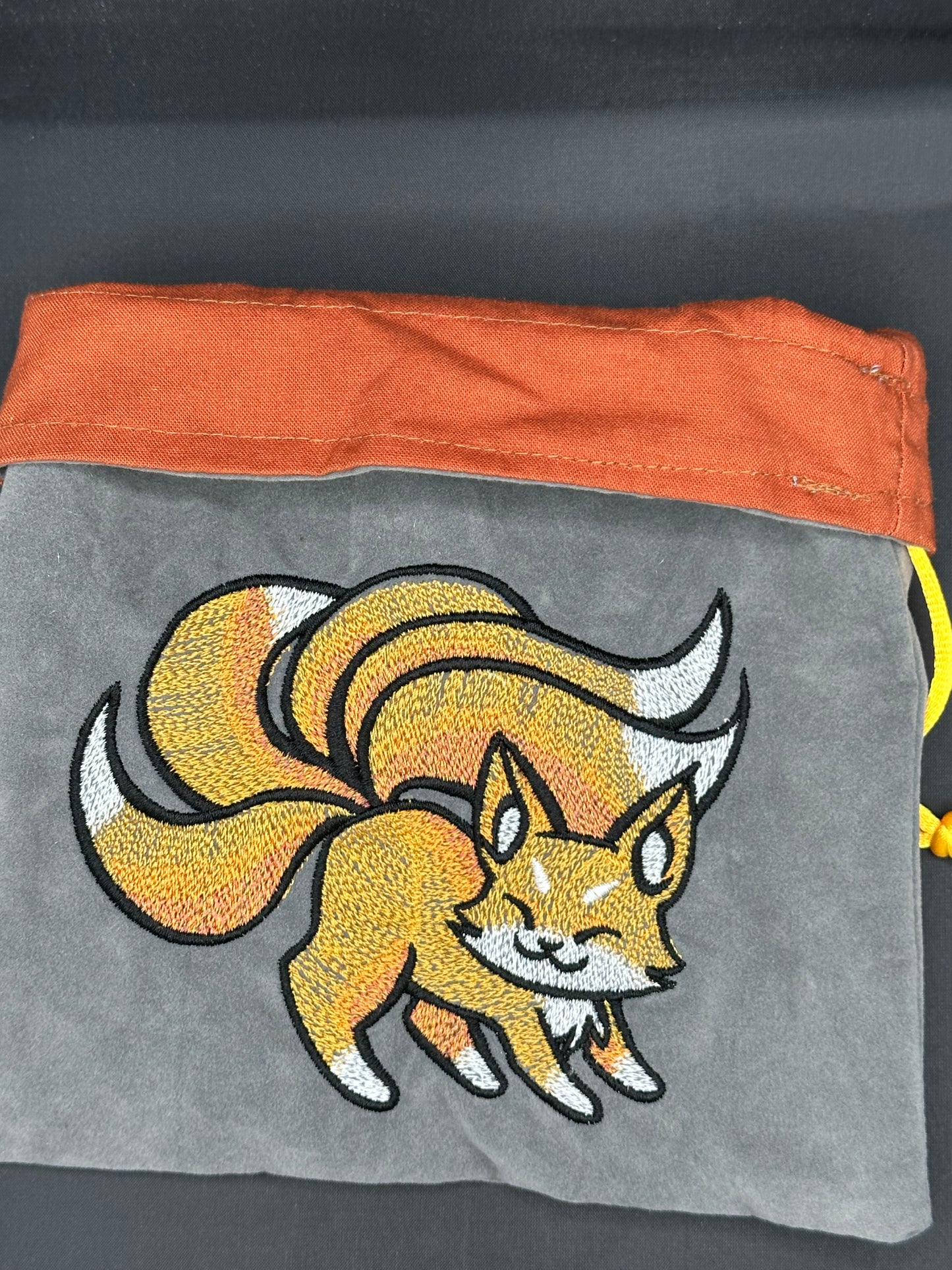Embroidered Kitsune draw string bag