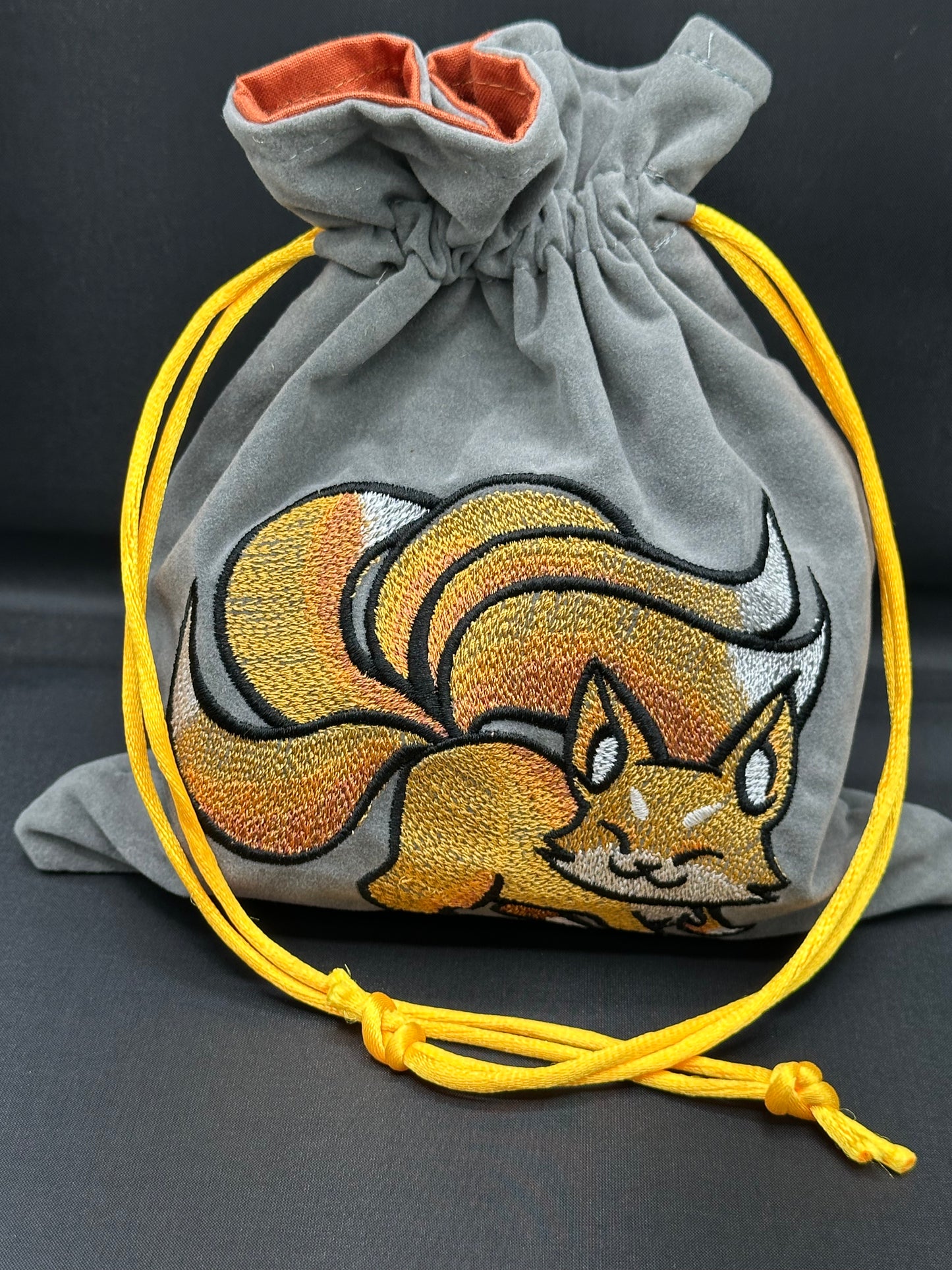 Embroidered Kitsune draw string bag
