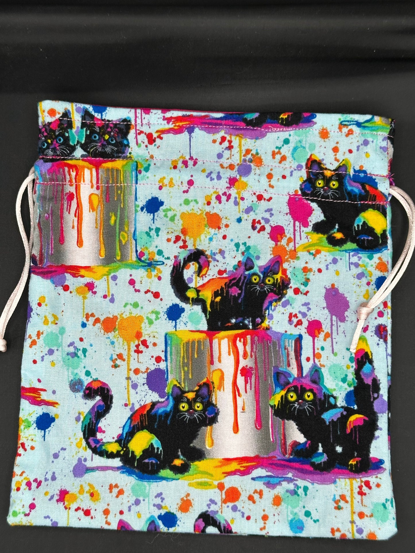 cats & and paint draw string bag