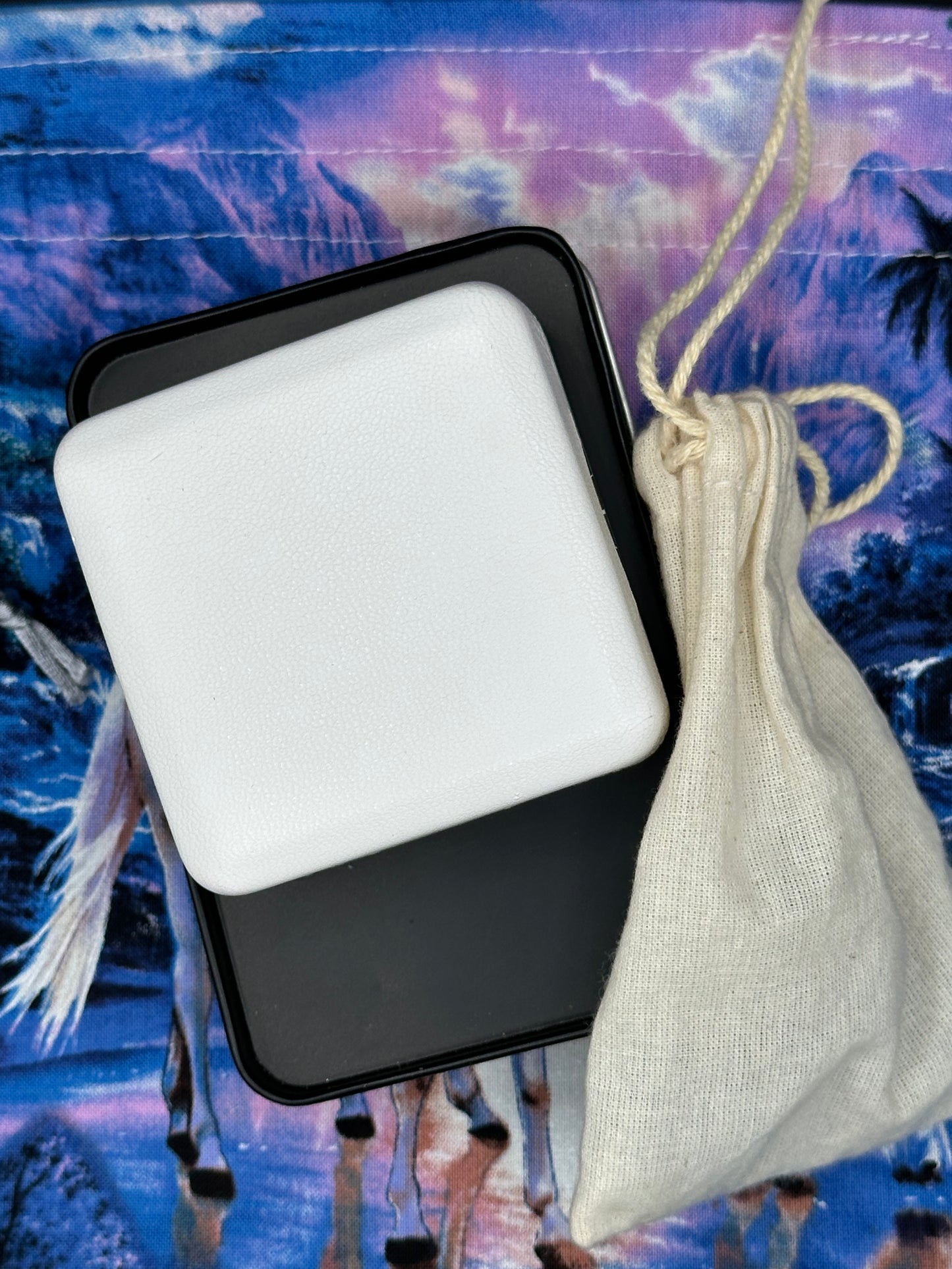 white horse draw string bag