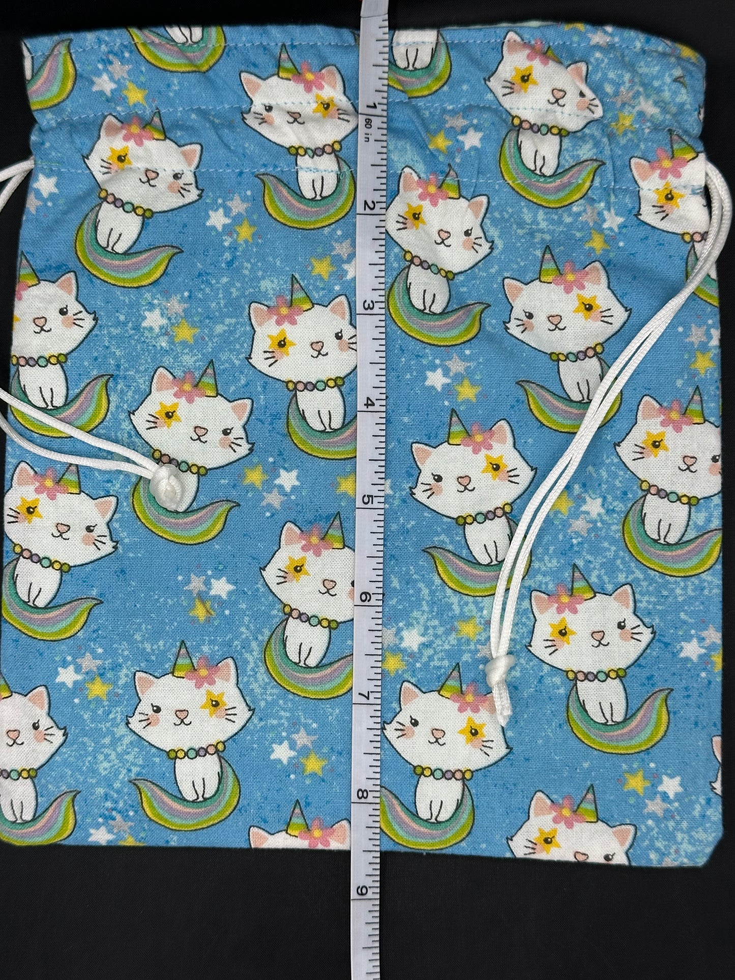 unicorn kitty - green draw string bag