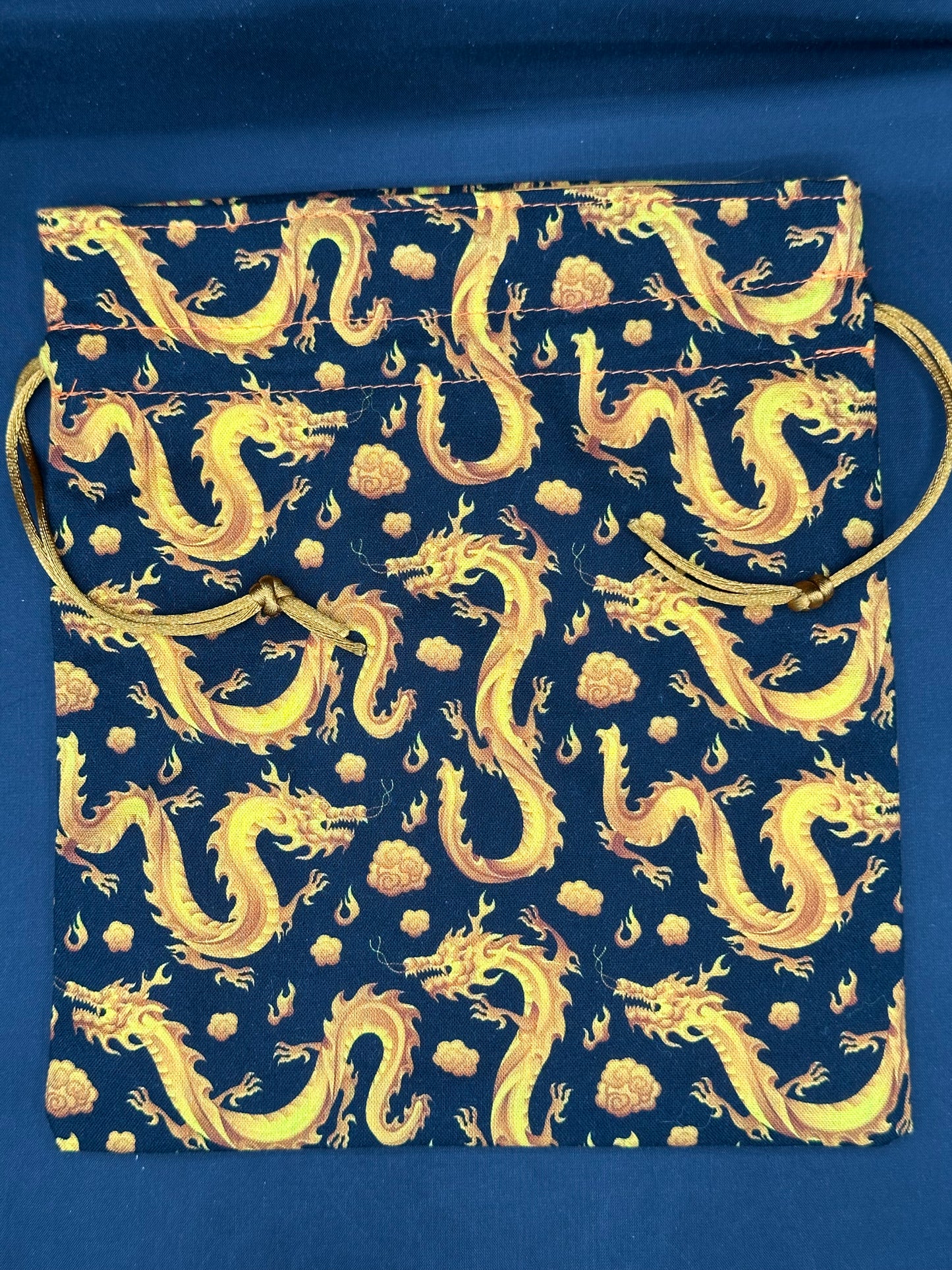 gold Chinese dragons draw string bag