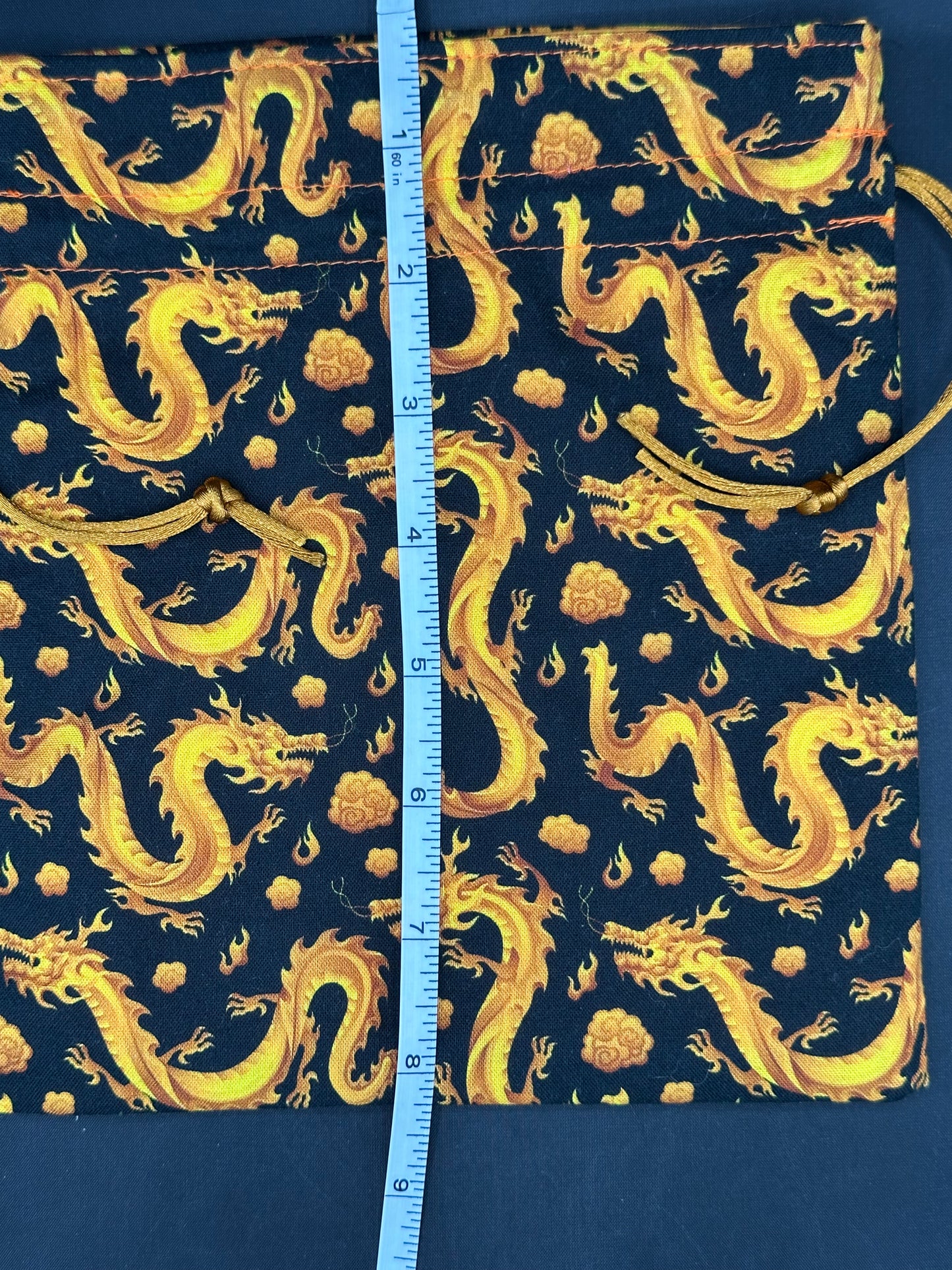 gold Chinese dragons draw string bag