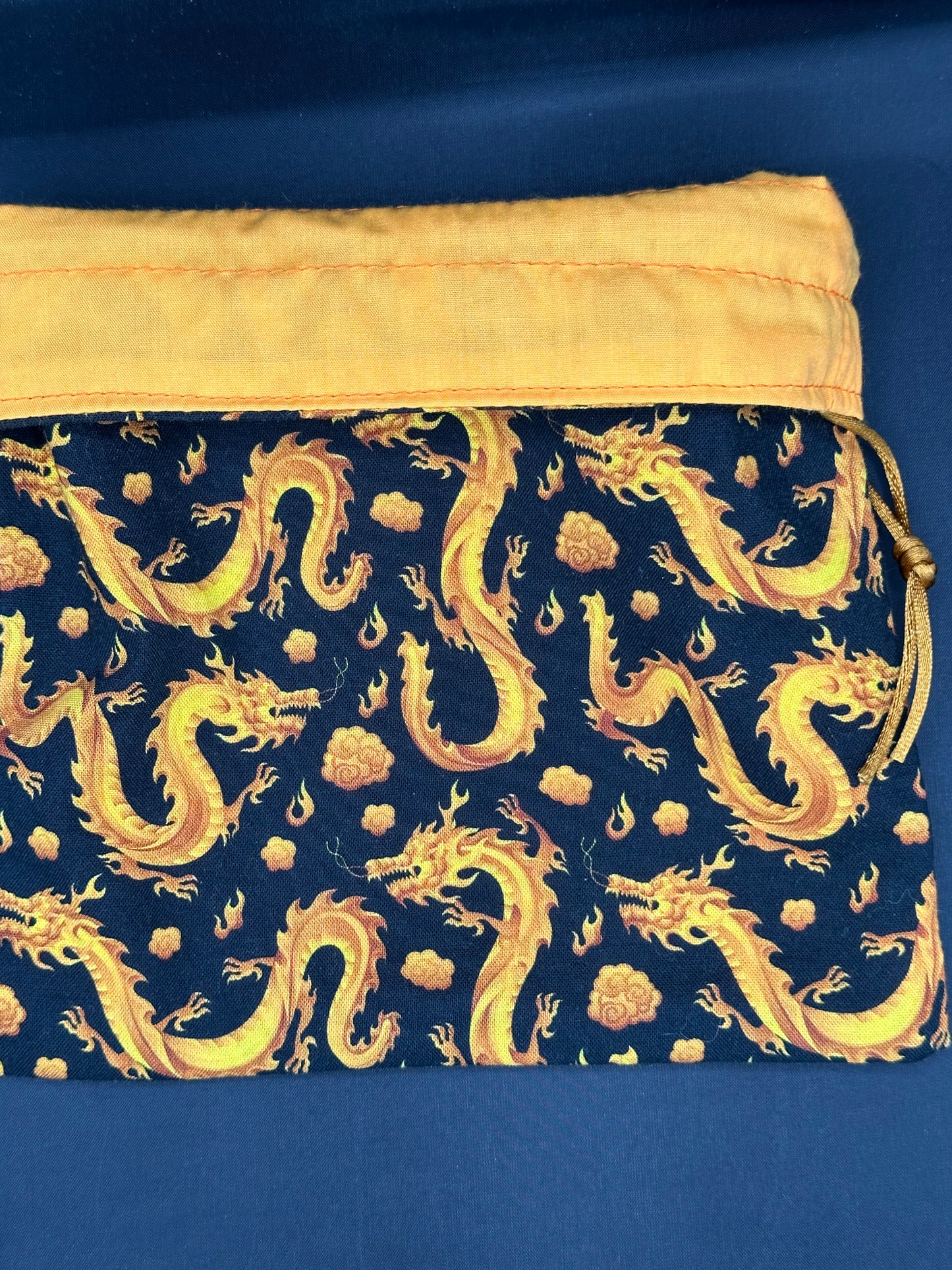 gold Chinese dragons draw string bag