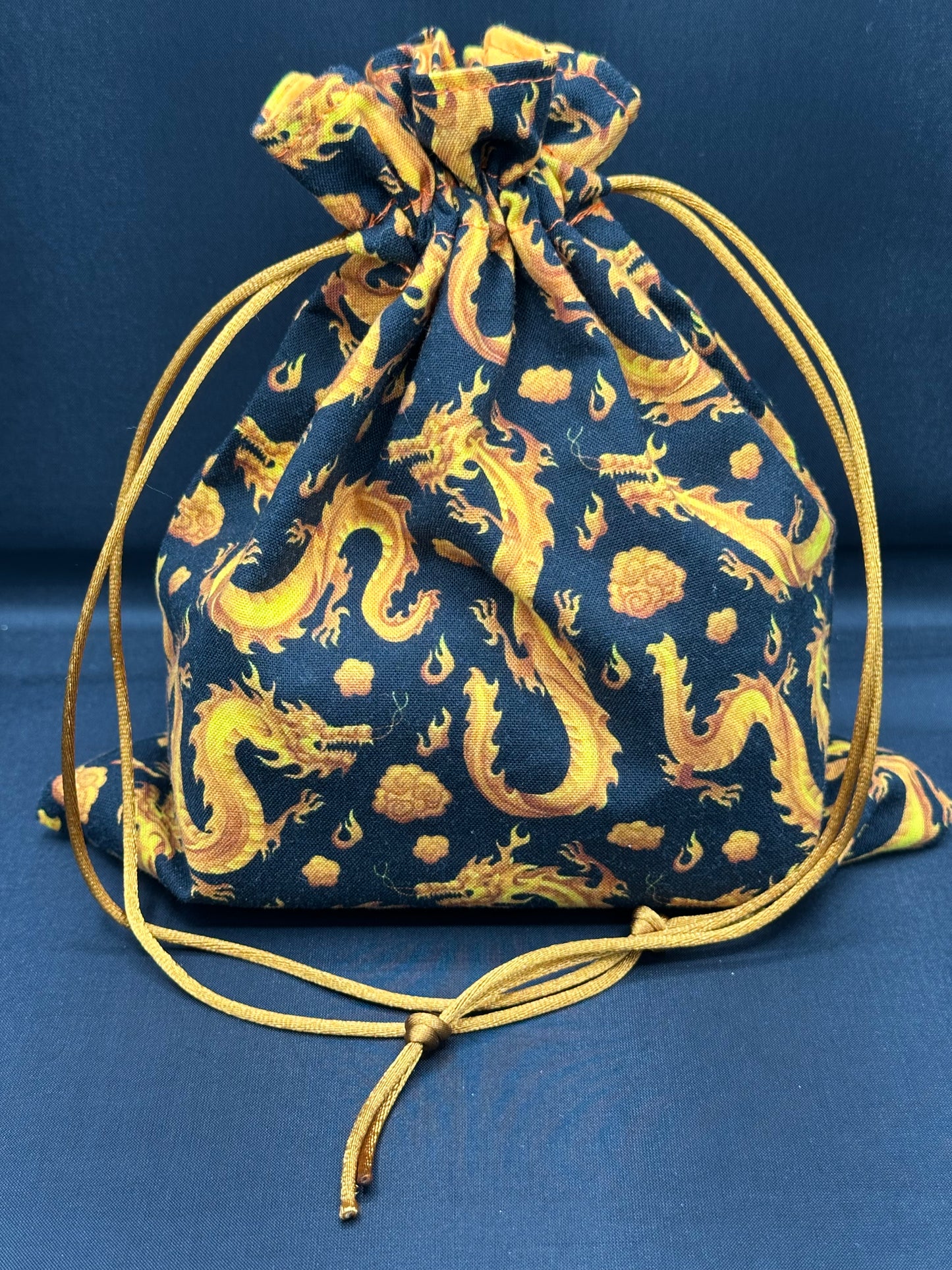 gold Chinese dragons draw string bag